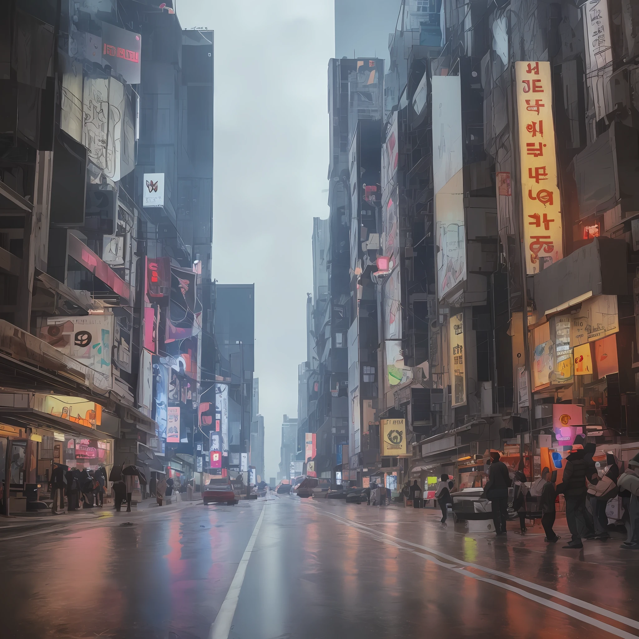Rain in Seoul, cyberpunk city of science fiction movie, empty street, korean, korean signs, intricate, hyper-detailed, realistic, ultra-realistic, high quality, ultra detail, crazy detail, photographic realism, 8k,