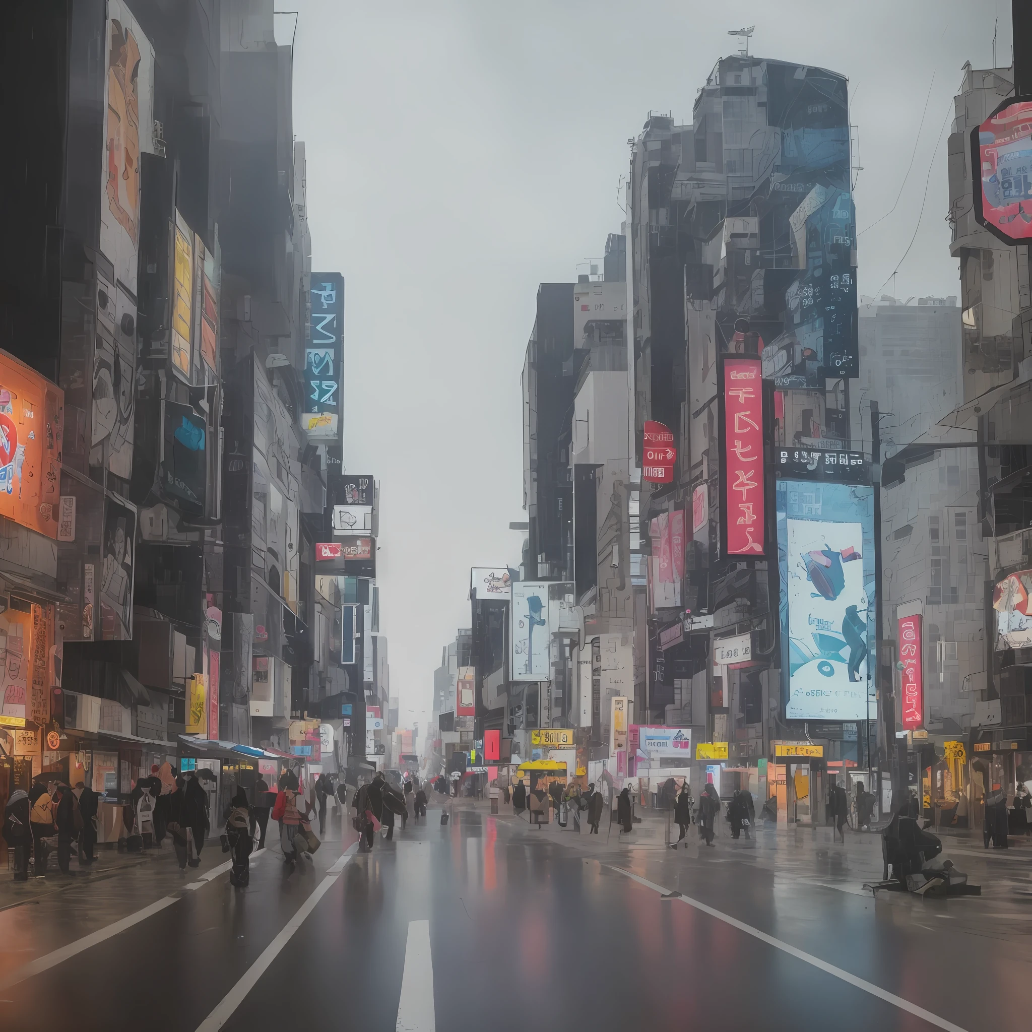 Rain in Seoul, cyberpunk city of science fiction movie, empty street, korean, korean signs, intricate, hyper-detailed, realistic, ultra-realistic, high quality, ultra detail, crazy detail, photographic realism, 8k,