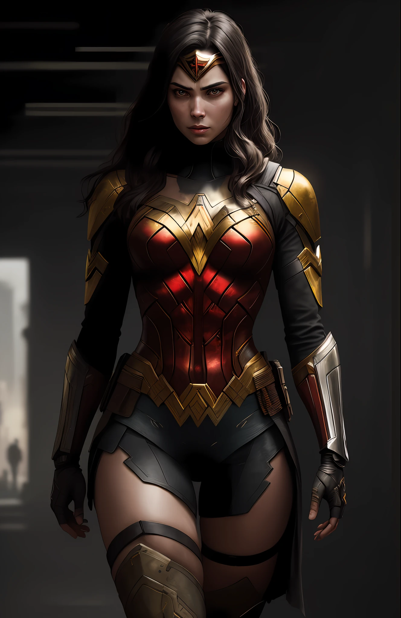 (Dark Shot: 1.1), Epic Realistic, Wonder Woman from DC, Gradient Yellow, Black, Brown & Magenta, Grunge Aesthetic!!! graffiti tag wall background, art by Greg Rutkowski and artgerm, soft cinematic light, Adobe Lightroom, darkroom, HDR, intricate, highly detailed, (depth of field: 1.4), faded, (neutral colors: 1.2), (hdr: 1.4), (muted colors: 1.2), hyper-detail (artstation: 1.4), cinematic, warm light, dramatic light (complex details: 1.1)