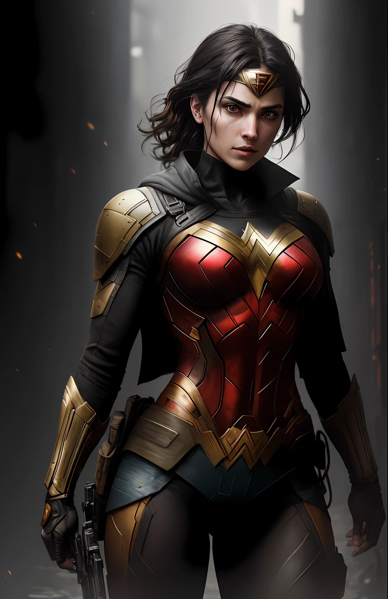 (Dark Shot: 1.1), Epic Realistic, Wonder Woman from DC, Gradient Yellow, Black, Brown & Magenta, Grunge Aesthetic!!! graffiti tag wall background, art by Greg Rutkowski and artgerm, soft cinematic light, Adobe Lightroom, darkroom, HDR, intricate, highly detailed, (depth of field: 1.4), faded, (neutral colors: 1.2), (hdr: 1.4), (muted colors: 1.2), hyper-detail (artstation: 1.4), cinematic, warm light, dramatic light (complex details: 1.1)