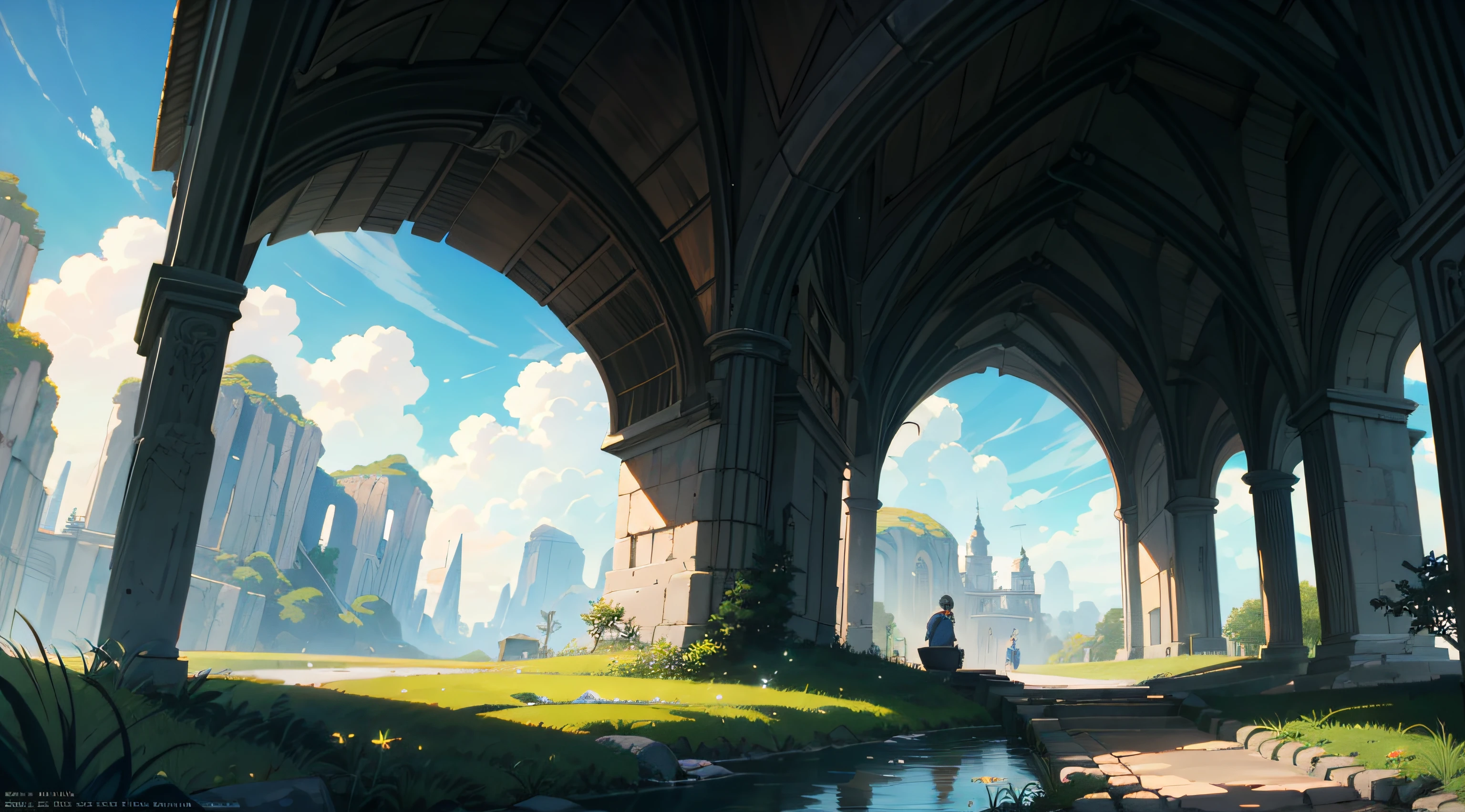 (Best quality),(masterpiece),(ultra detailed),(high detailed),(extremely detailed),anime scenery landscape in the style of Miyazaki Nausicaa Ghibli, by Shinkai Makoto