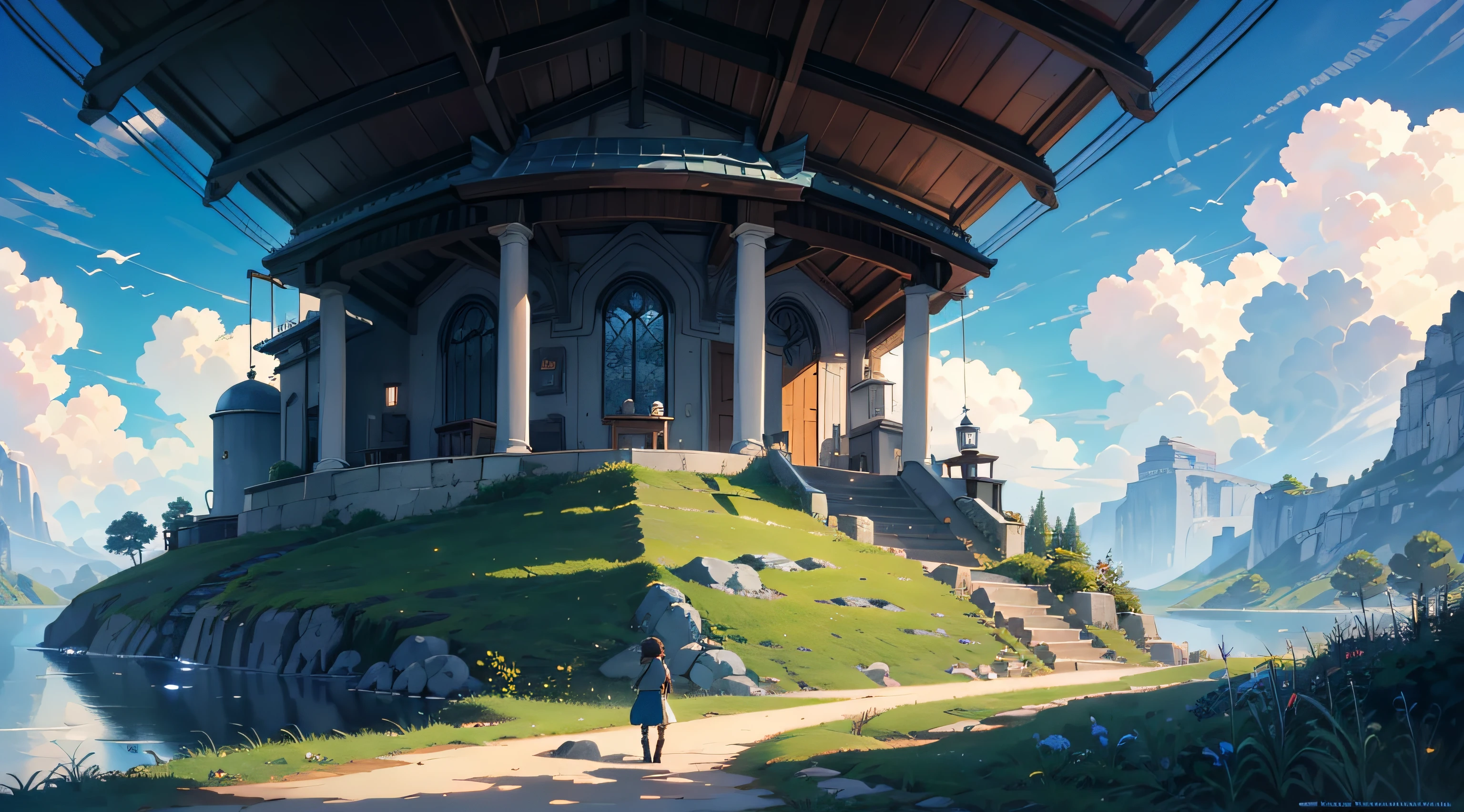 (Best quality),(masterpiece),(ultra detailed),(high detailed),(extremely detailed),anime scenery landscape in the style of Miyazaki Nausicaa Ghibli, by Shinkai Makoto