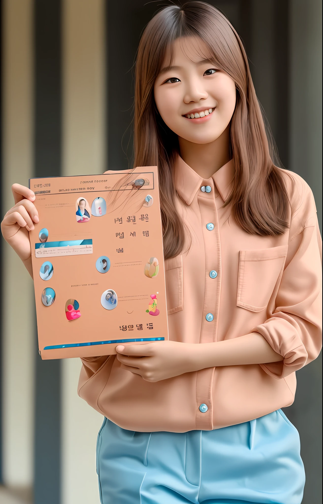 10 years old, korean girl, student, black hair, short hair, young and cute girl, korean, asian (8K), (top quality), (masterpiece:1.2), (realistic), (photorealistic:1.37), very detailed, clear face, clean white background, 10 year old girl, cute, portrait of female elementary school student, young lovely korean face, cute young woman, portrait of korean female idol, ((5 fingers)), round head and slightly small eyes, (very detailed face: 1.4) (breasts: 0.3) (masterpiece,  Best image quality: 1.2), (((outdoor, studio))) Surrealist elementary schooler, smile, laughter, sweater, (outfocusing:0.1), small breasts, little girl, bright face with lighting, beautiful detailed eyes, beautiful detailed nose, whole body, film grain, ((dramatic lighting)), delicate hair, super high resolution, beautiful teeth, small mouth, whole body, smile, gentle smile, stand, 1girl, beautiful, masterpiece, very delicate face, perfect lighting, overhead angle, professional lighting, HDR, solo,  Chapped lips, super detailed, peach buttocks, looking at the viewer,