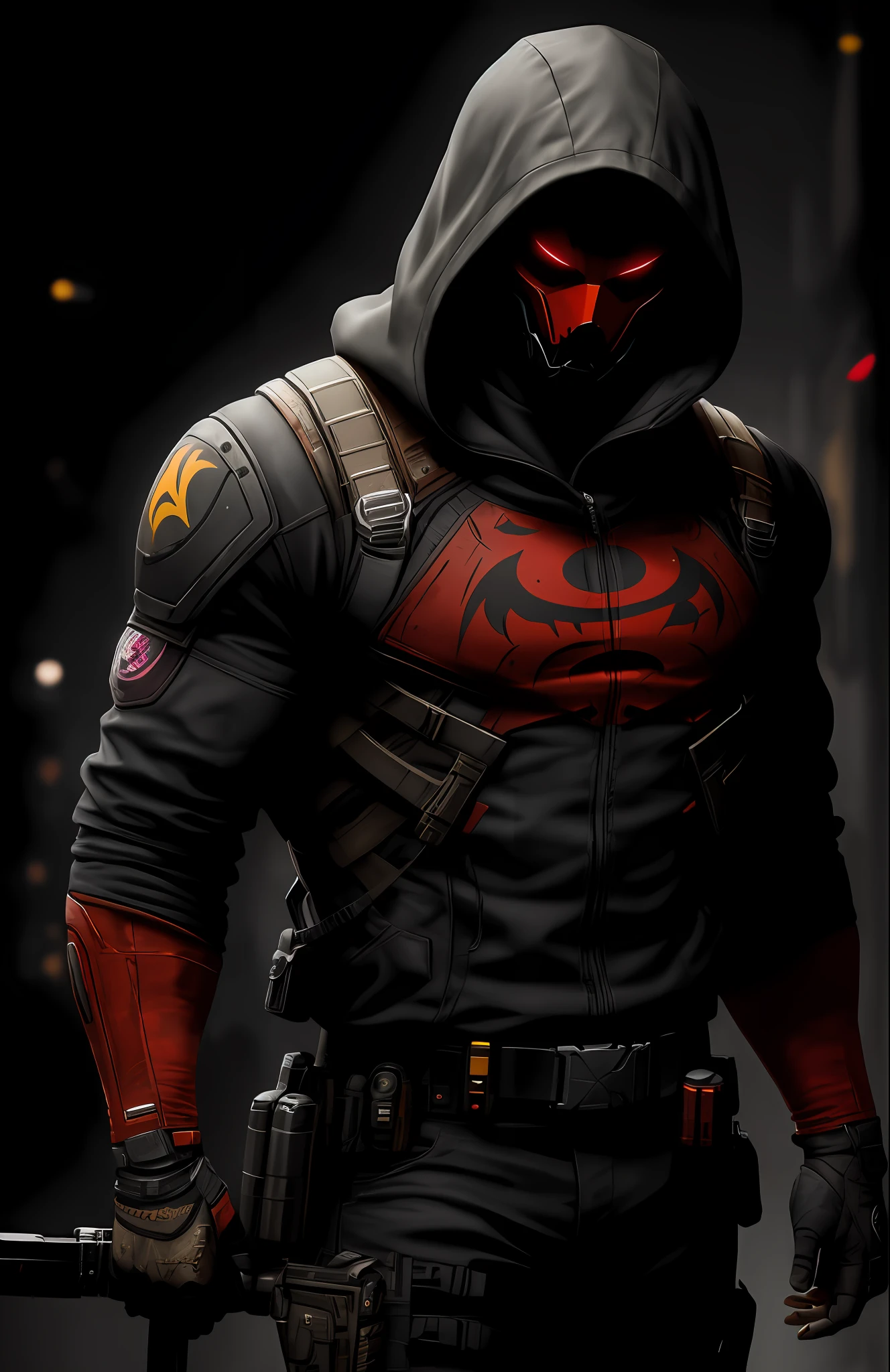 (dark shot: 1.1), epic realistic, Red Hood from DC, yellow gradient, black, brown and magenta color scheme, grunge aesthetics!!! graffiti tag wall background, art by Greg Rutkowski and artgerm, soft cinematic light, Adobe Lightroom, darkroom, HDR, intricate, highly detailed, (depth of field: 1.4), faded, (neutral colors: 1.2), (hdr: 1.4), (muted colors: 1.2), hyper-detail (artstation: 1.4), cinematic, warm light, dramatic light (complex details: 1.1)