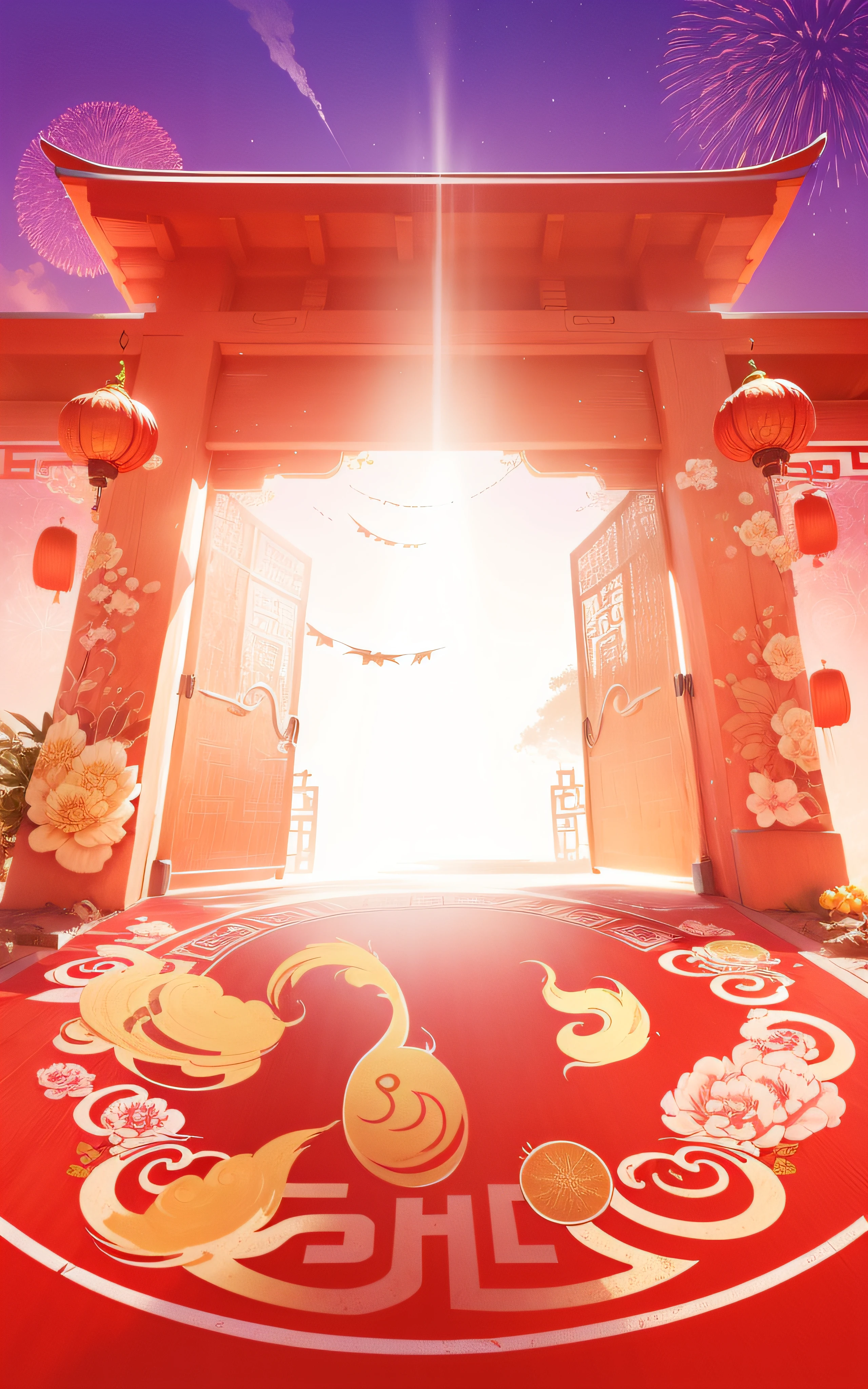 Illustration, Chinese New Year's style, gate --auto