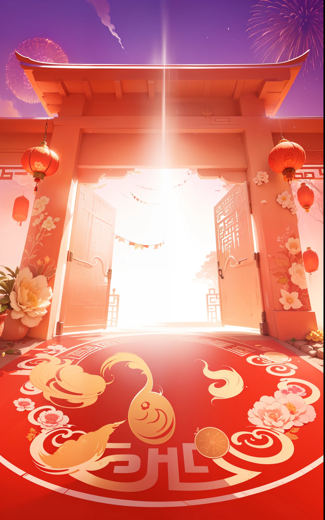 Illustration, Chinese New Year's style, gate --auto