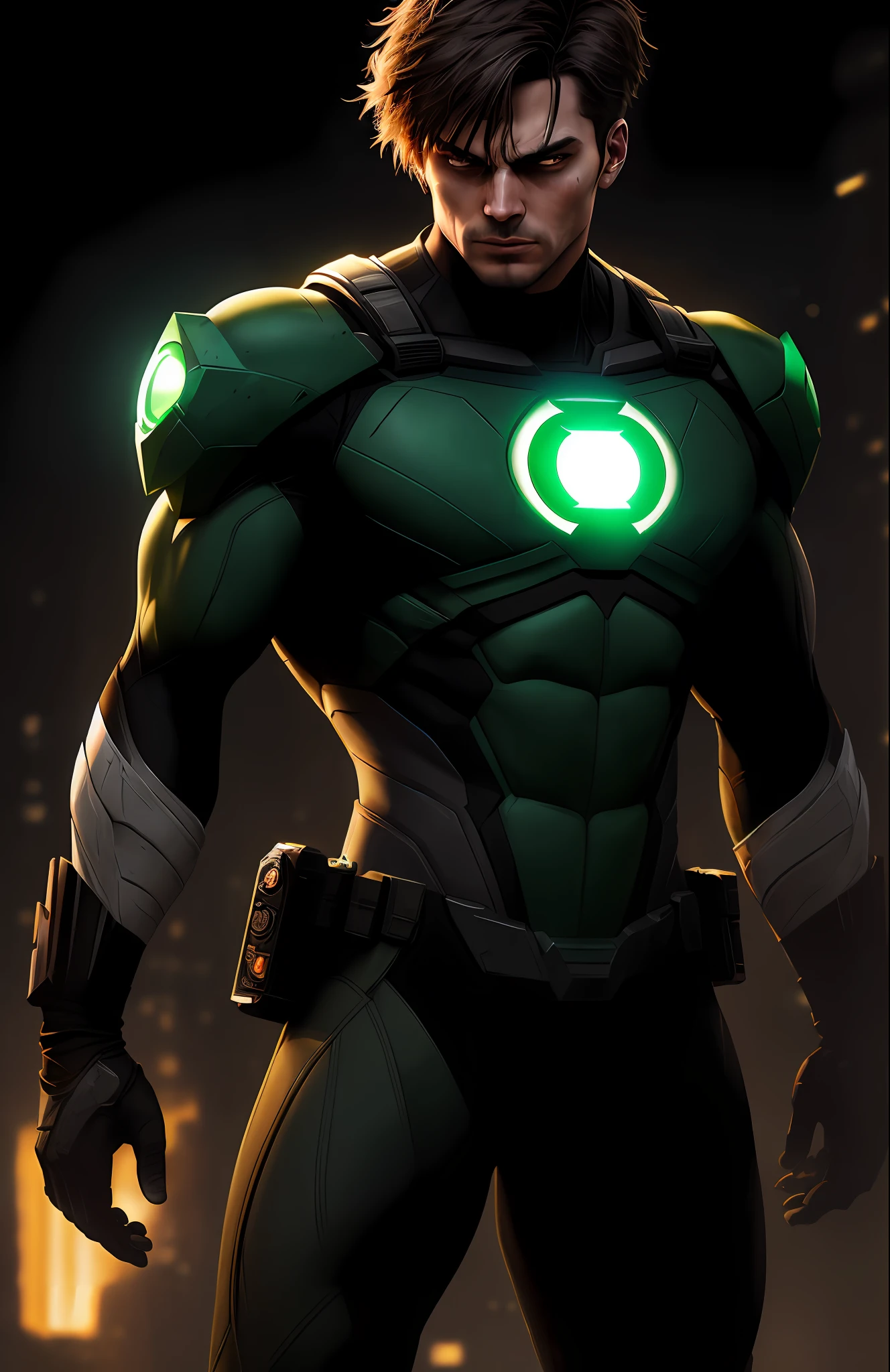 (dark shot: 1.1), epic realistic, Green Lantern from DC, yellow gradient, black, brown and magenta color scheme, grunge aesthetics!!! graffiti tag wall background, art by Greg Rutkowski and artgerm, soft cinematic light, Adobe Lightroom, darkroom, HDR, intricate, highly detailed, (depth of field: 1.4), faded, (neutral colors: 1.2), (hdr: 1.4), (muted colors: 1.2), hyper-detail (artstation: 1.4), cinematic, warm light, dramatic light (complex details: 1.1)