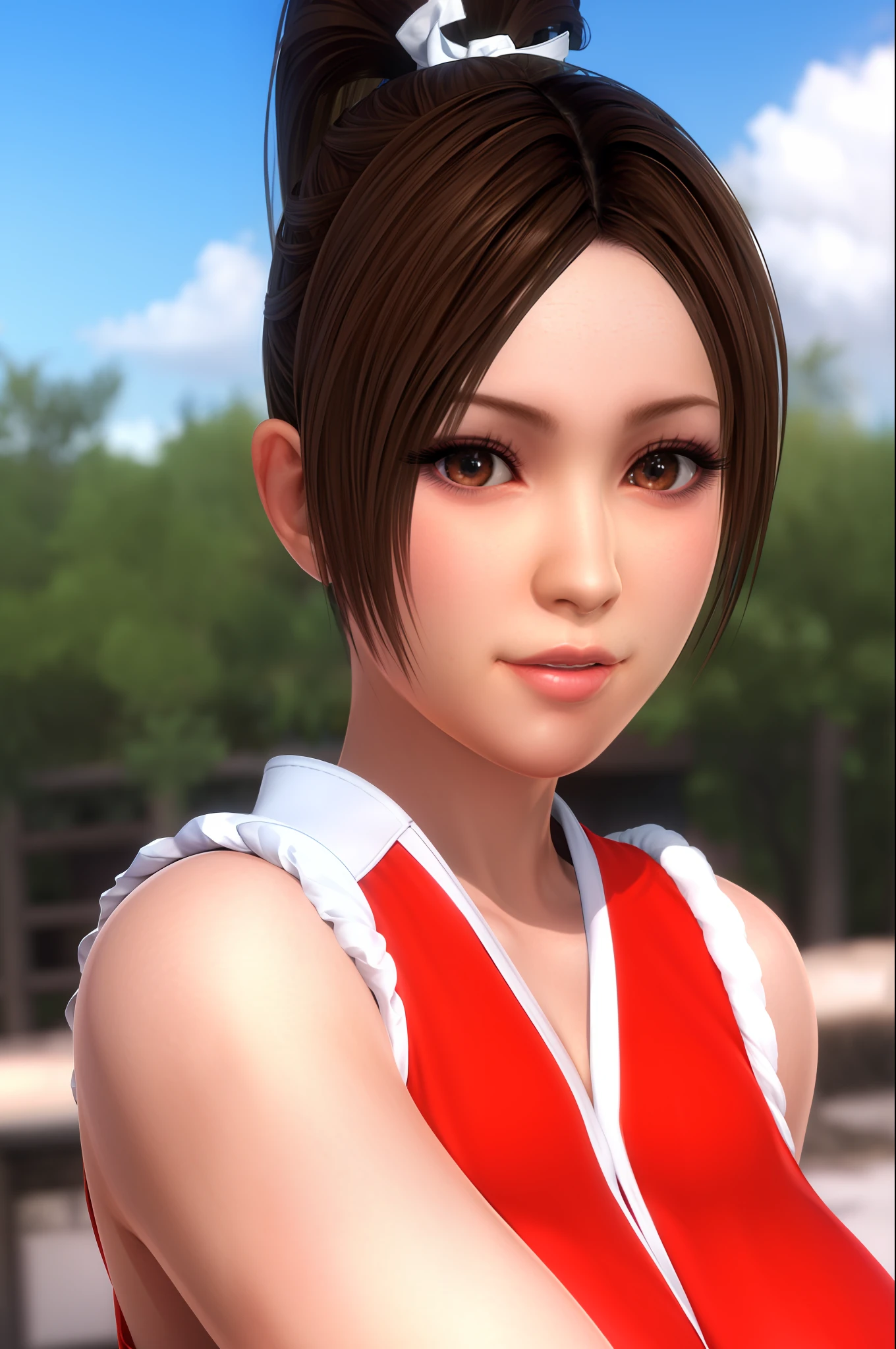 (day:1.7), sky background,a blue sky and clouds, (close-Up),
sitting at attention,sitting on couch,(Closed_mouth),
red dress,sleeveless,japanese_clothes,bare_shoulders,(Closed_clothes),
brown_hair,brown_eyes,Long_high_ponytail,hair_tie,makeup,
1 girl, 20yo,mature female,Beautiful Finger,Beautiful long legs,Beautiful body,Beautiful Nose,Beautiful character design, perfect eyes, perfect face,
looking at viewer,(light_smile:0.3),
NSFW,official art,extremely detailed CG unity 8k wallpaper, perfect lighting,Colorful, Bright_Front_face_Lighting,
(masterpiece:1.0),(best_quality:1.0), ultra high res,4K,ultra-detailed,
photography, 8K, HDR, highres, absurdres:1.2, Kodak portra 400, film grain, blurry background, bokeh:1.2, lens flare, (vibrant_color:1.2)
(Beautiful,large_Breasts:1.4), (beautiful_face:1.5),(narrow_waist),