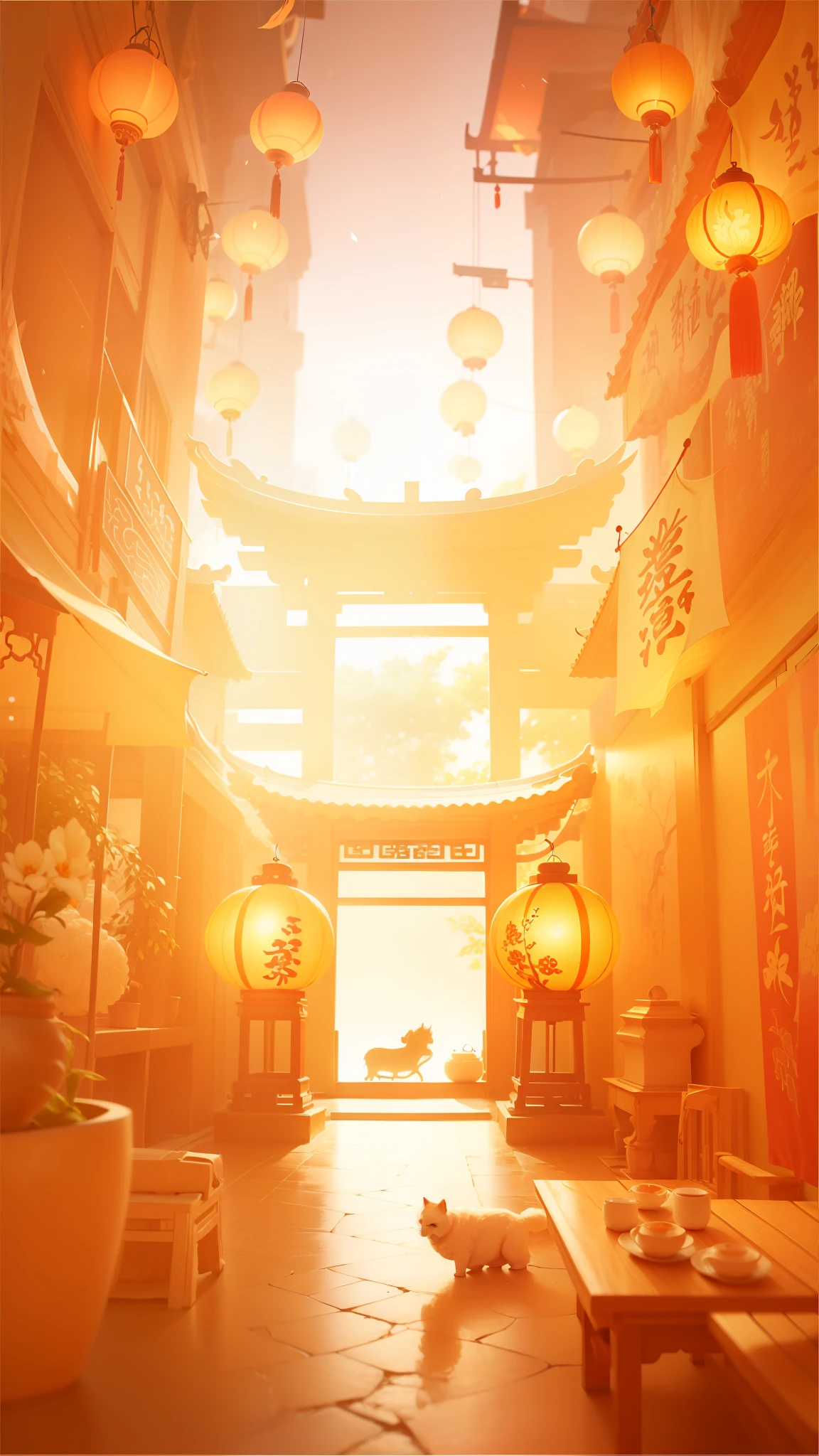 HD Chinese style strong light and shadow Chinese style architecture lantern New Year --auto