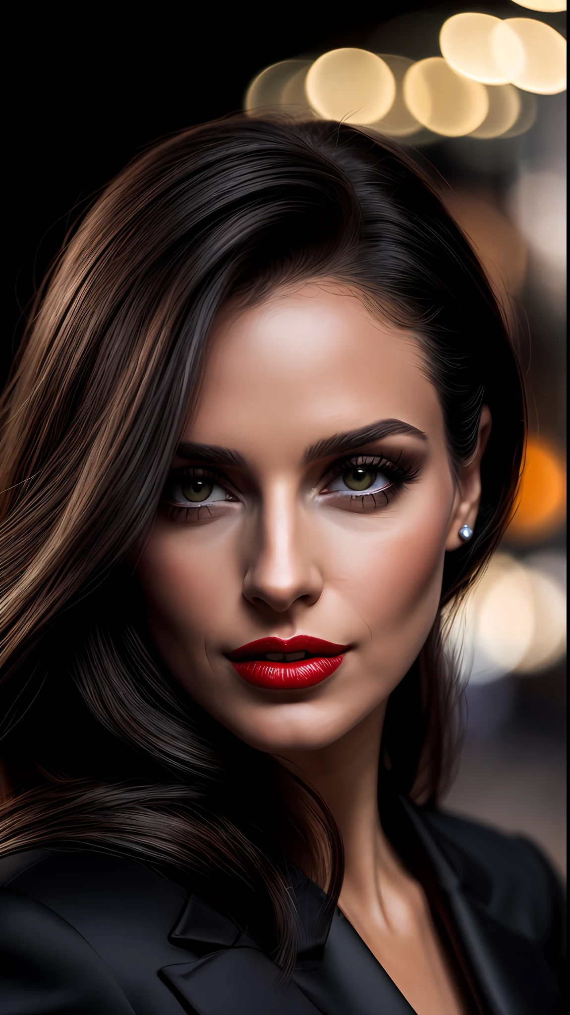 closeup portrait of a young sexy Russian woman with revealing Fit and flare dress in Spa retreat , symmetrical face, Outdoor lighting, Brooding atmosphere, sharp eyes