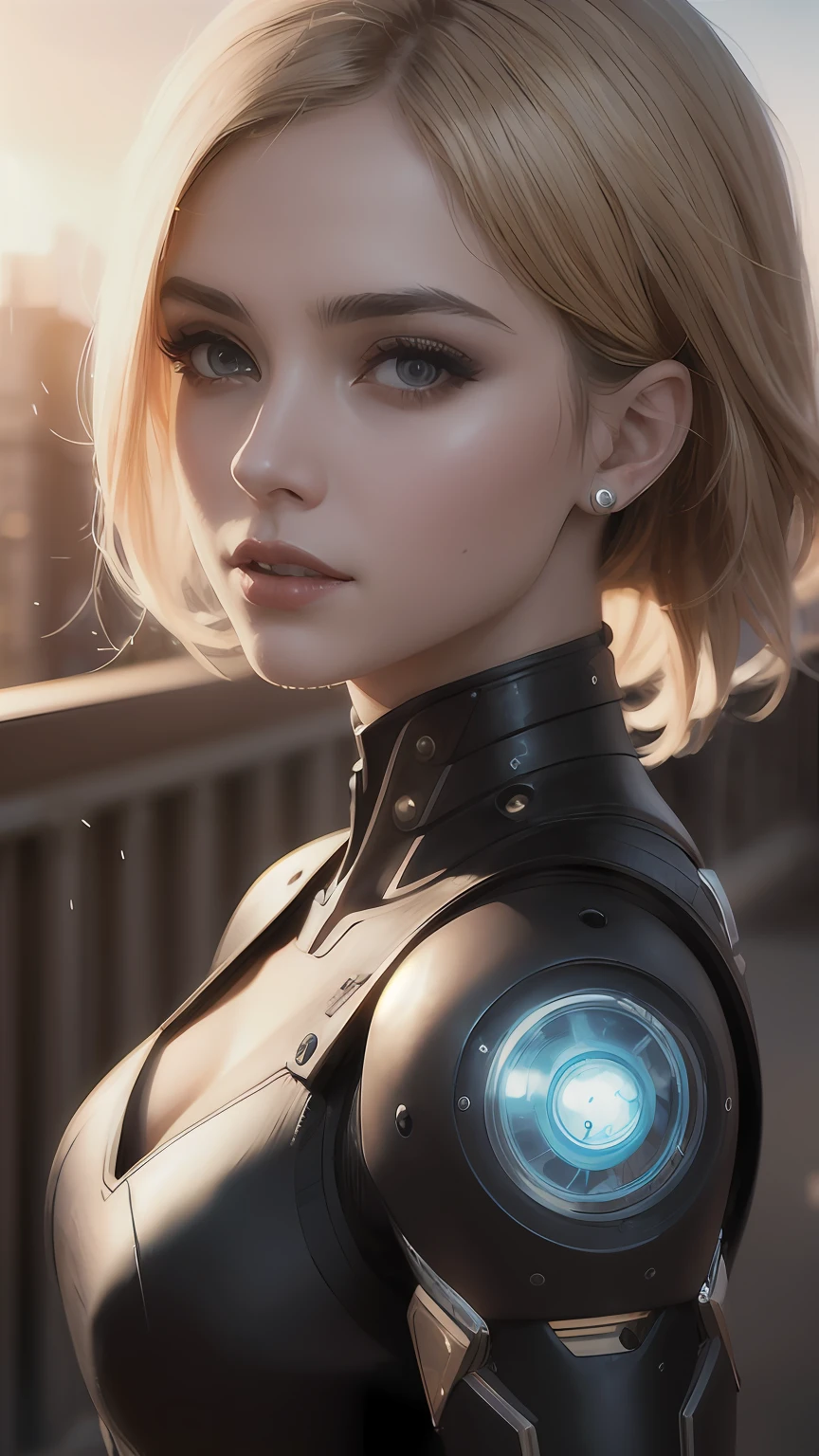 a close up of a woman in a black suit with a glowing light, cute cyborg girl, wojtek fus, portrait beautiful sci - fi girl, beautiful female android!, beutiful girl cyborg, beautiful female android, dreamy cyberpunk girl, trending on artstation hd, cyberpunk beautiful girl, beutiful white girl cyborg, [ trending on cgsociety ]!!
