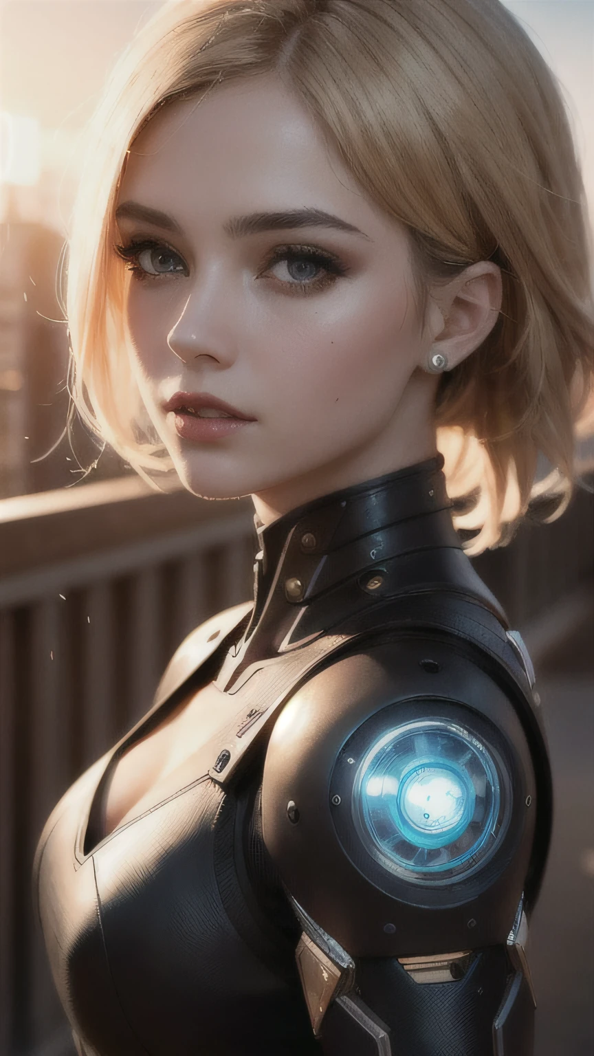a close up of a woman in a black suit with a glowing light, cute cyborg girl, wojtek fus, portrait beautiful sci - fi girl, beautiful female android!, beutiful girl cyborg, beautiful female android, dreamy cyberpunk girl, trending on artstation hd, cyberpunk beautiful girl, beutiful white girl cyborg, [ trending on cgsociety ]!!