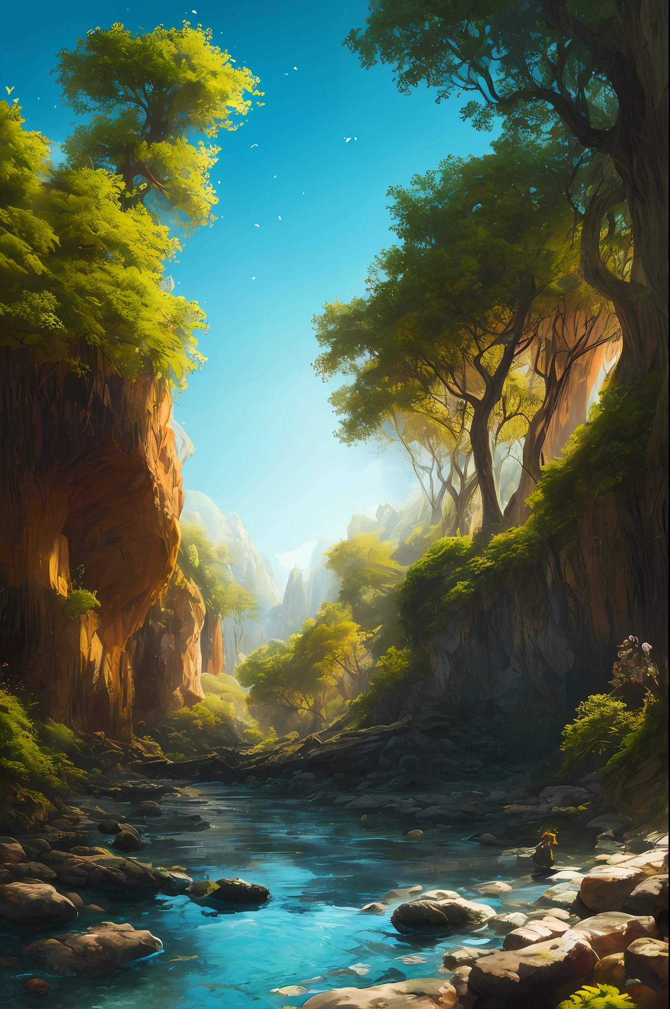 Masterpiece, best quality, high quality, extremely detailed CG unity 8k wallpaper, enchanting dream scene of dream forest, towering trees, glowing mushrooms and hidden fairy canyon, creating a mysterious and enchanting feeling, artstation, digital illustration, complex, trending, pastel colors, oil painting, award winning photography, bokeh, depth of field, HDR, bloom, chromatic aberration, realism, very detailed, artstation trend, CGsociety trend, complex, high detail, Midjourney art, open space