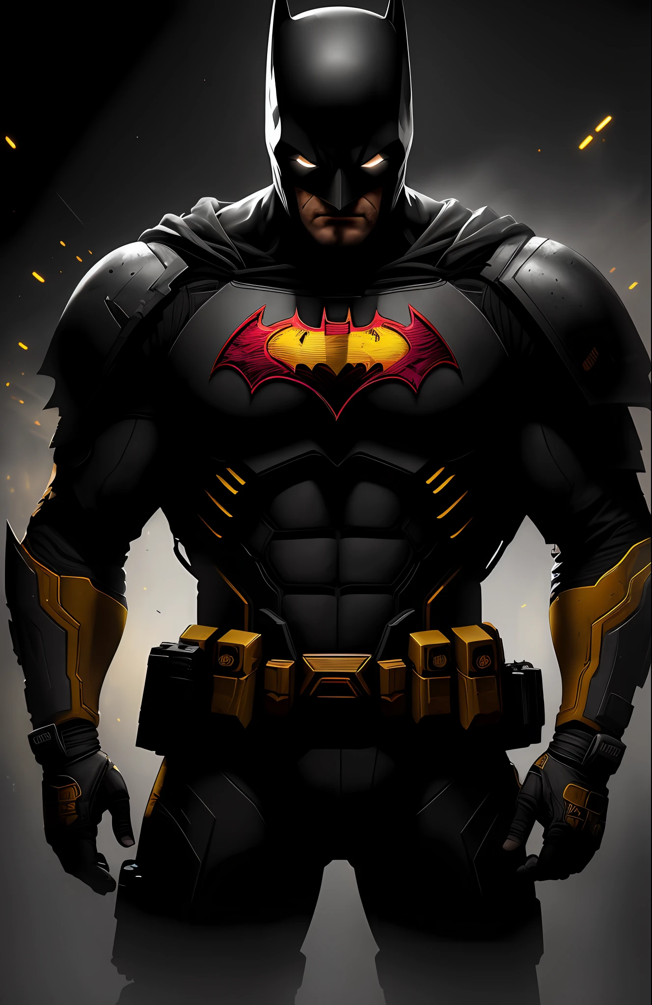(Dark Shot: 1.1), Epic Realistic, God Batman from DC, Gradient Yellow, Black, Brown & Magenta, Grunge Aesthetic!!! graffiti tag wall background, art by Greg Rutkowski and artgerm, soft cinematic light, Adobe Lightroom, darkroom, HDR, intricate, highly detailed, (depth of field: 1.4), faded, (neutral colors: 1.2), (hdr: 1.4), (muted colors: 1.2), hyper-detail (artstation: 1.4), cinematic, warm light, dramatic light (complex details: 1.1)