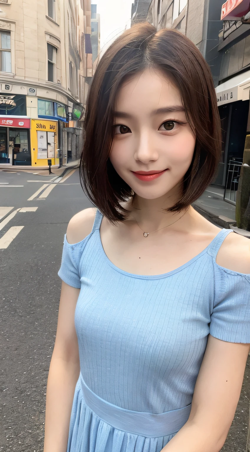 ((Top Quality, 8K, Masterpiece: 1.3)), 1 Girl, Slim Abs Beauty: 1.3, (Hairstyle Casual, Small: 1.2), Dress: 1.1, Super Slender Face, Delicate Eyes, Double Eyelids, Smile, Street,