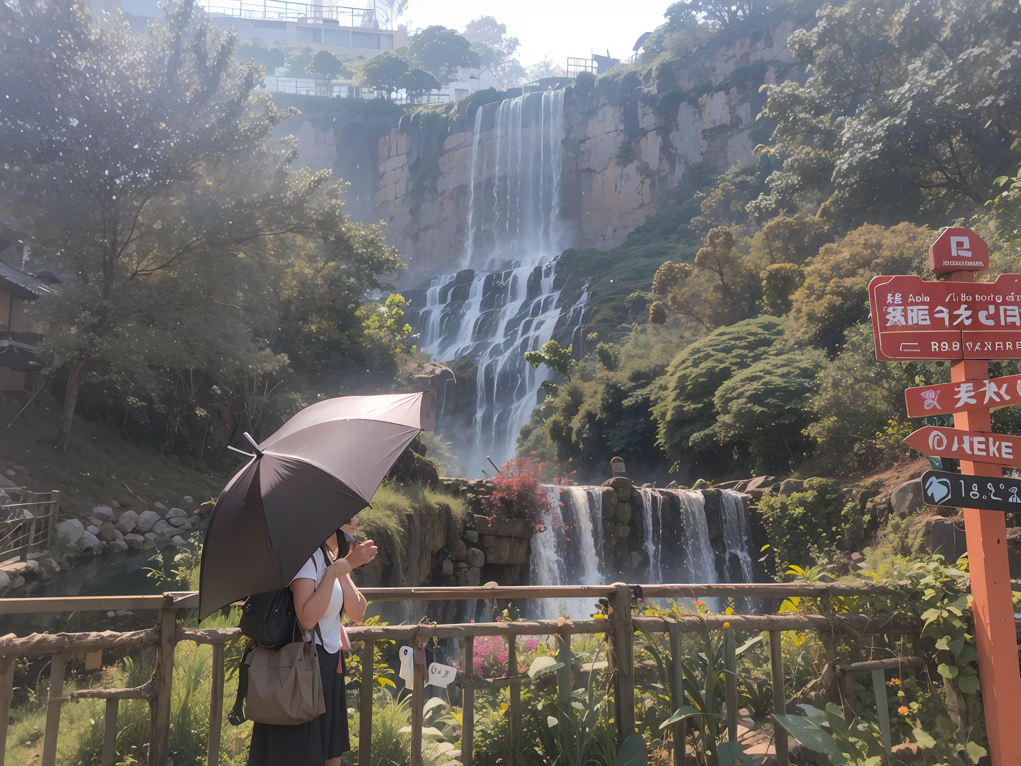 Girl, Umbrella, Anime Key Visuals, Furry Landscapes [Gondor: Costa Rica: 1], Dawn, Surreal, Peace, Orgolism, Kodak Ektar