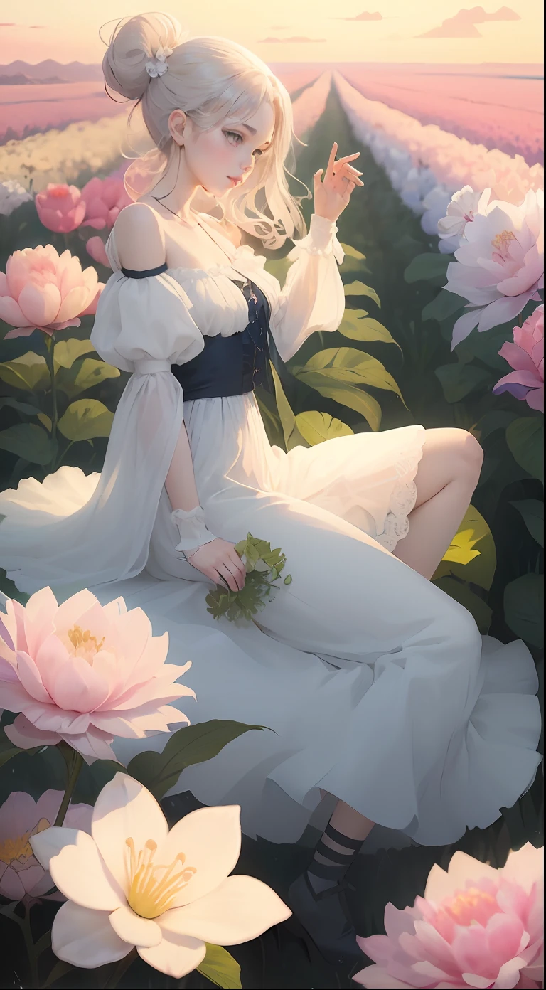 anime girl in a blue dress standing in a field of flowers, digital anime illustration, detailed digital anime art, beautiful digital illustration, artwork in the style of guweiz, anime art wallpaper 8 k, anime art wallpaper 4k, anime art wallpaper 4 k, stunning digital illustration, digital anime art, artgerm and atey ghailan, beautiful digital artwork