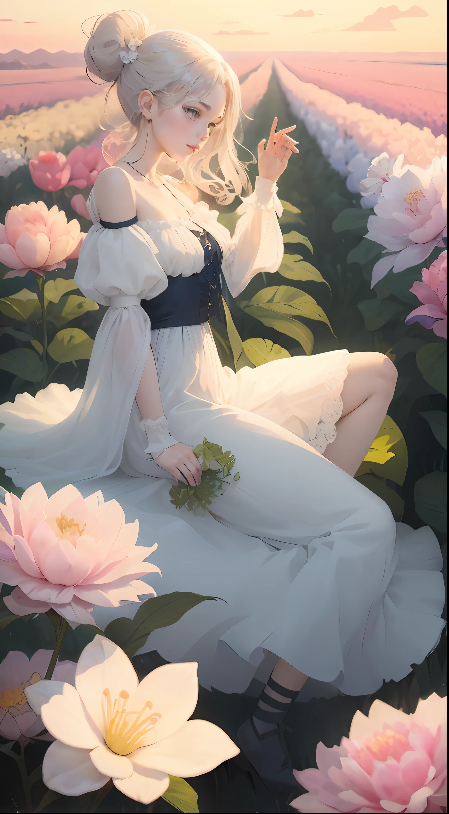 anime girl in a blue dress standing in a field of flowers, digital anime illustration, detailed digital anime art, beautiful digital illustration, artwork in the style of guweiz, anime art wallpaper 8 k, anime art wallpaper 4k, anime art wallpaper 4 k, stunning digital illustration, digital anime art, artgerm and atey ghailan, beautiful digital artwork