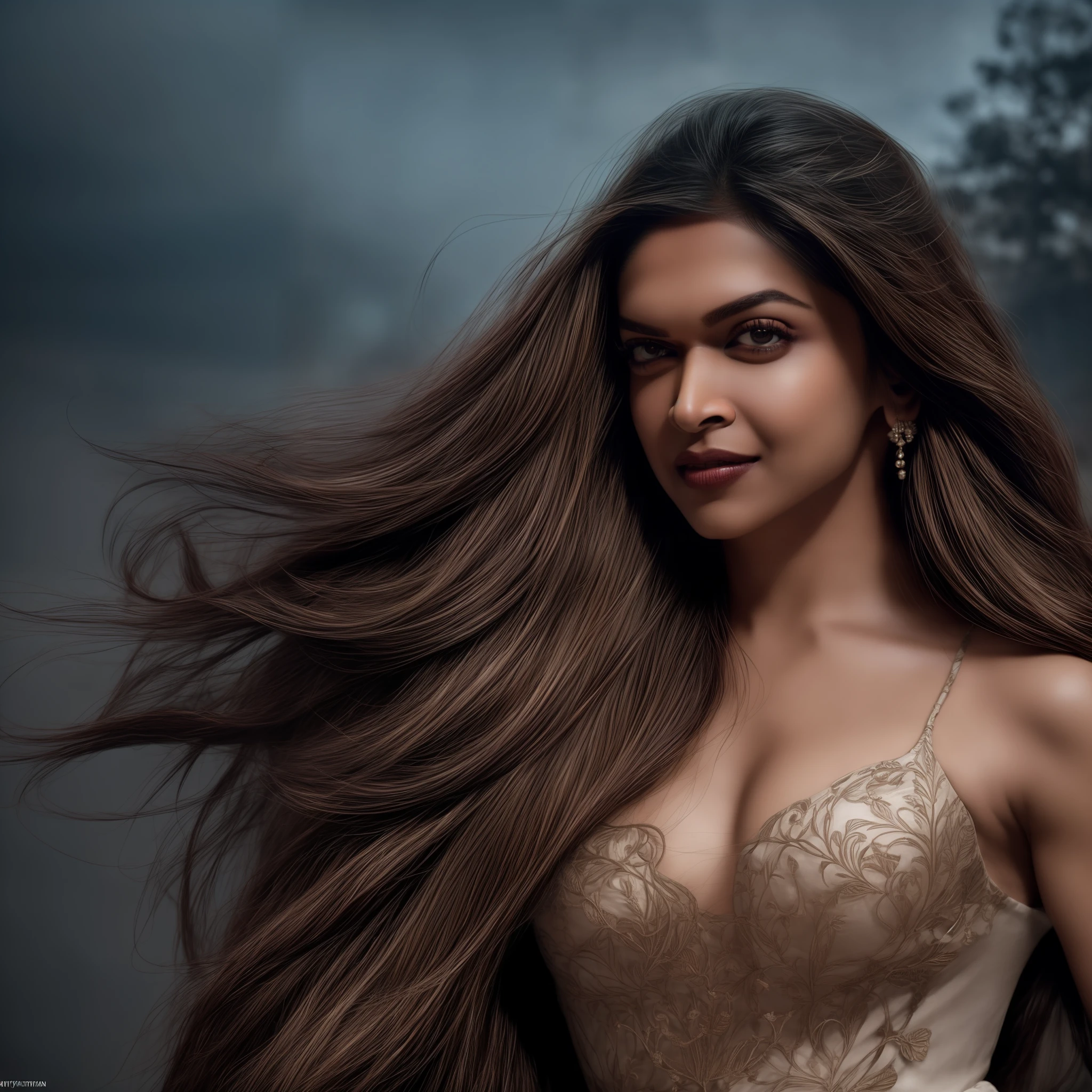 Indian Bollywood actress deepika padukone in the style of nocturne, dreamy atmosphere, dark cyan and red, i can't believe how beautiful this is, serene atmosphere, piles/stacks, flickering light, epic realistic, broken old boat in big storm, illustrated by herg, style of tin tin comics, pen and ink,art by greg rutkowski and artgerm, soft cinematic light,hdr, intricate, highly detailed, (depth of field:1.4), faded, (neutral colors:1.2), (hdr:1.4), (muted colors:1.2), hyperdetailed, (artstation:1.4), cinematic, warm lights, dramatic light, (intricate details:1.1), complex background, (rutkowski:0.66), (teal and orange:0.4), (intricate details:1.12), hdr, (intricate details, hyperdetailed:1.15) (skin texture:1.2)