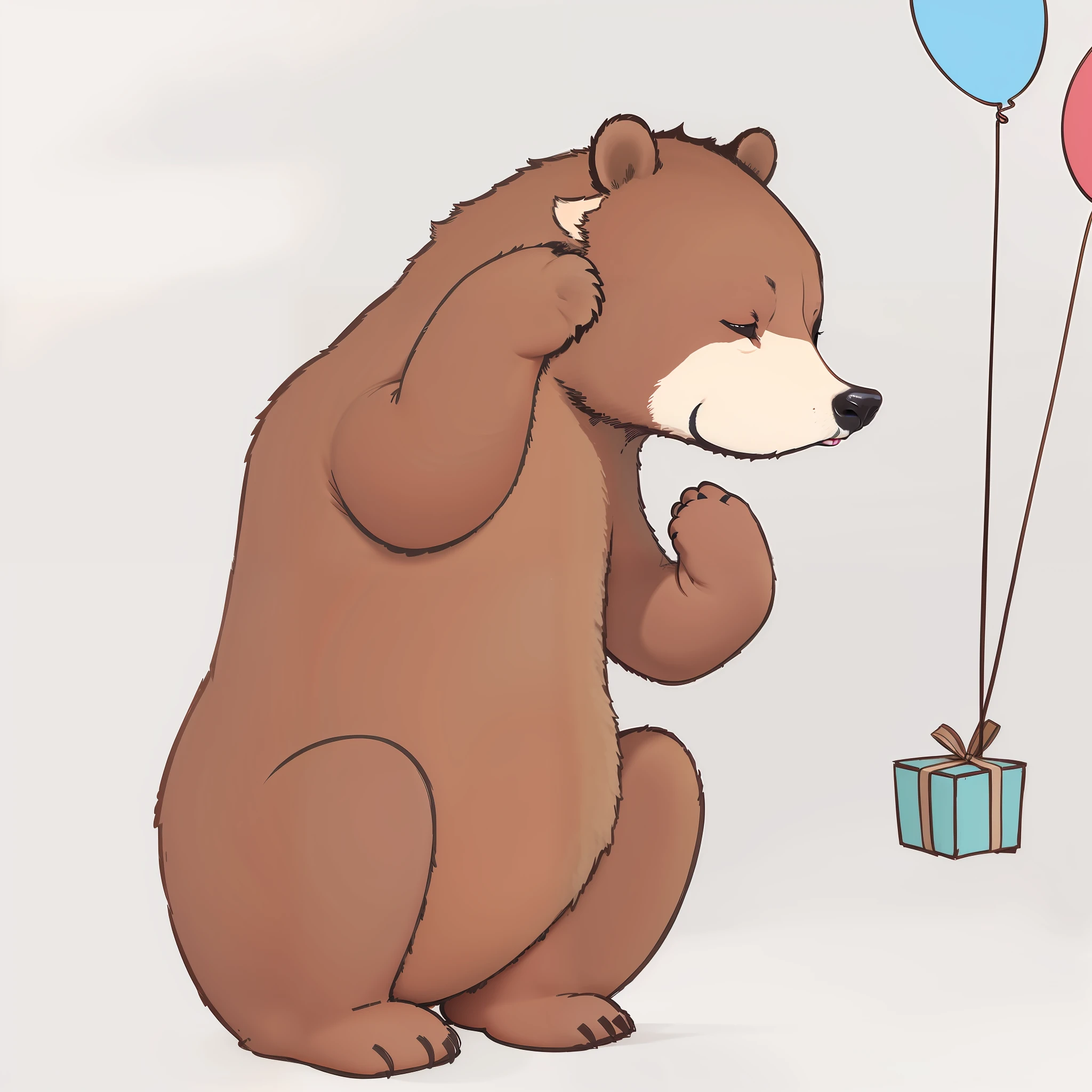 A bear cub holds a doll