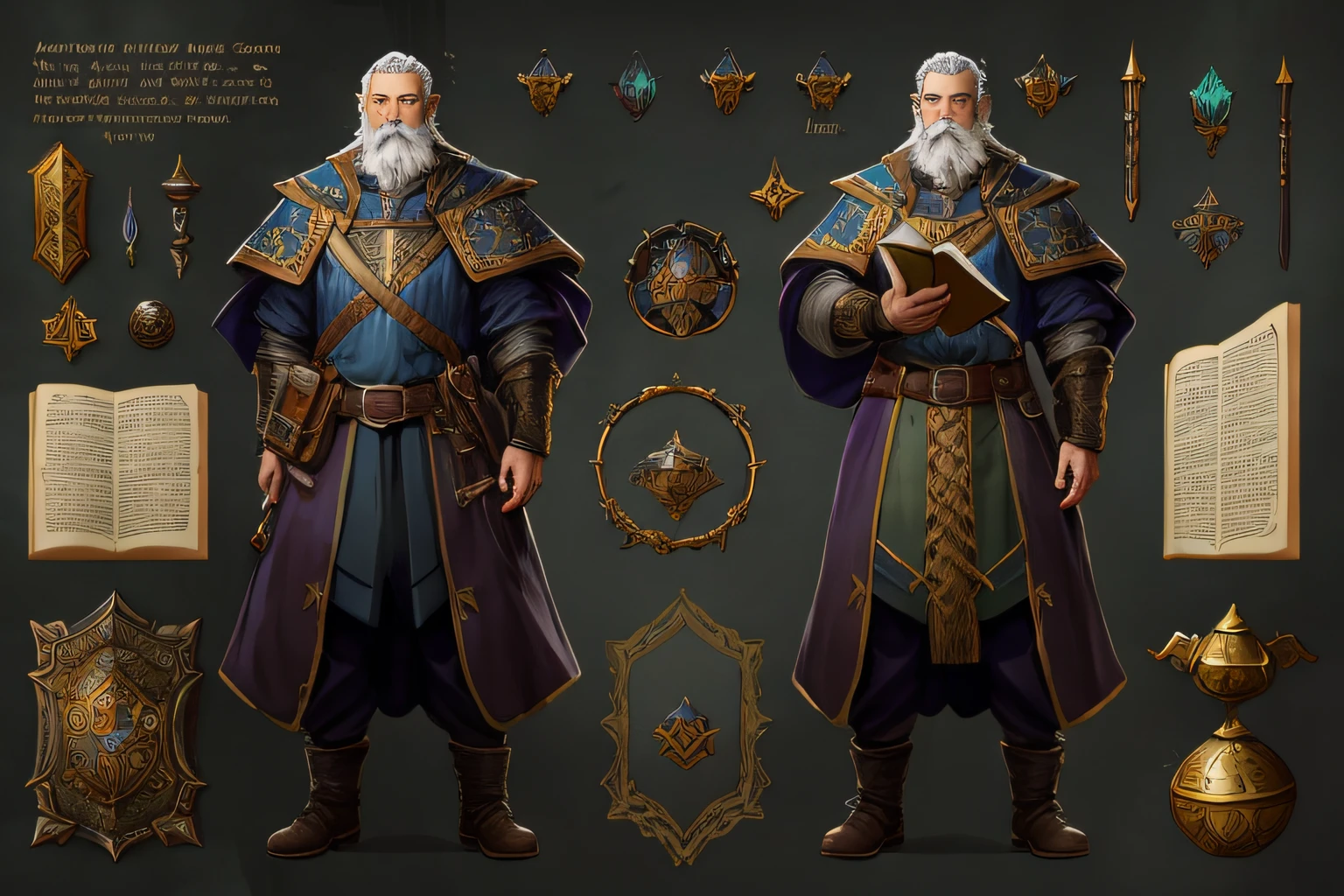 arafed image of a man with a beard and a book, old male archmage, rpg concept art character, heroic fantasy character concept, fantasy character design, rpg portrait concept art, rpg character concept art, expert high detail concept art, detailed character art, male wizard, senior concept artist, arcane concept art, game character art, rpg character art