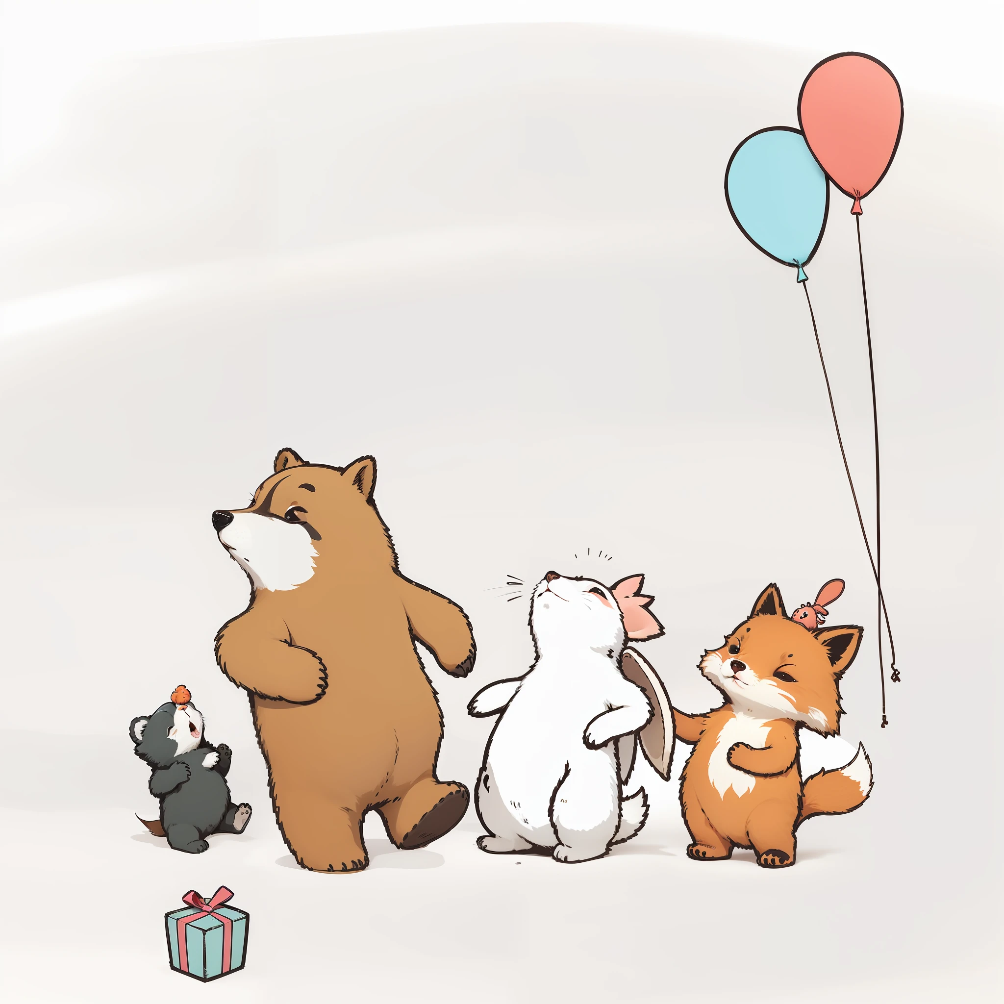 Little mole, little bear, little white rabbit, little fox playing together