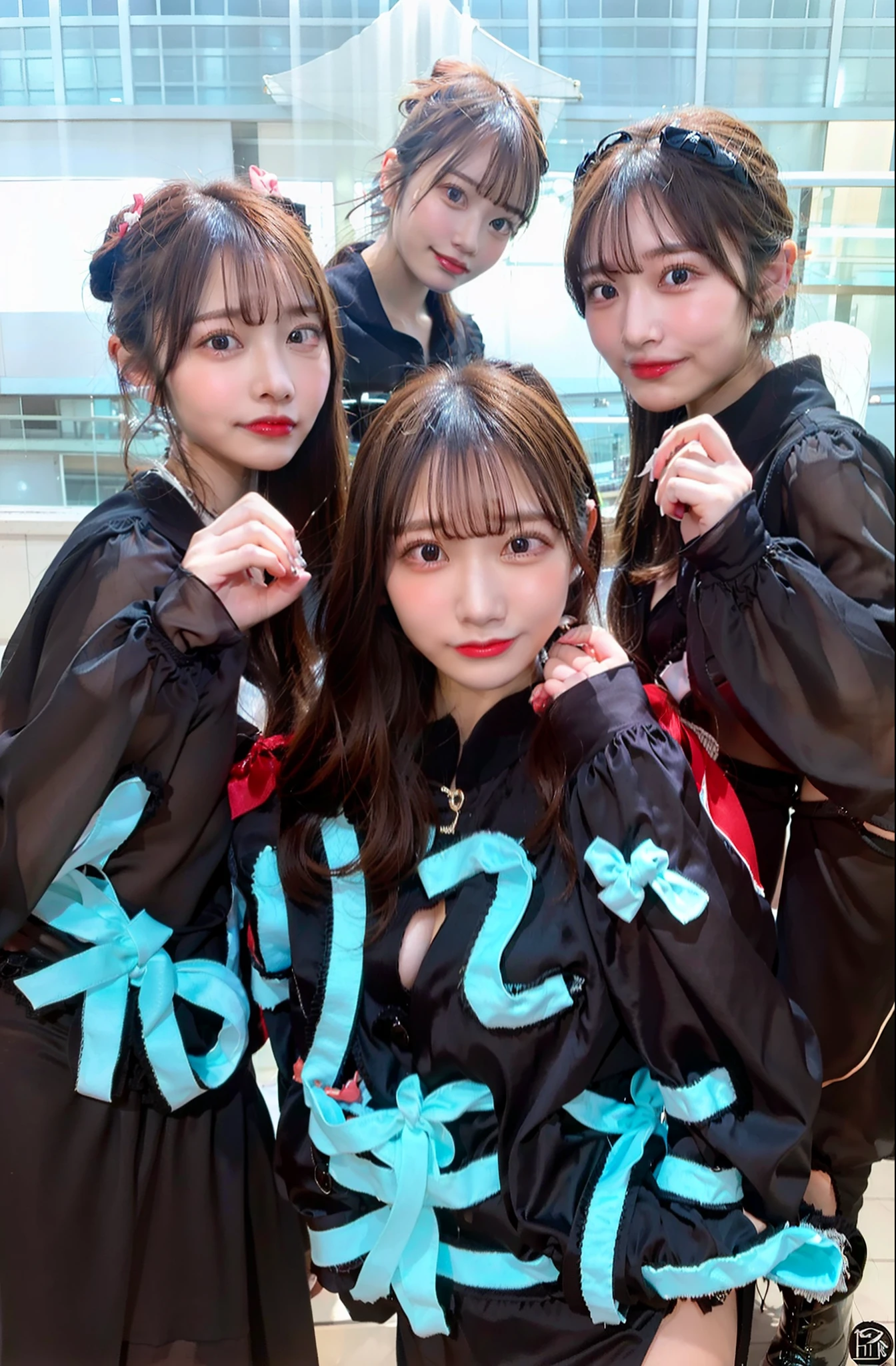 Very High Quality, (((4 girls)), posed as it is,no letters, best quality,sailor suit, featuring two attractive girls with well-proportioned limbs, medium size breasts, exposed cleavage, perfect face, lustrous skin, and beautiful eyes.