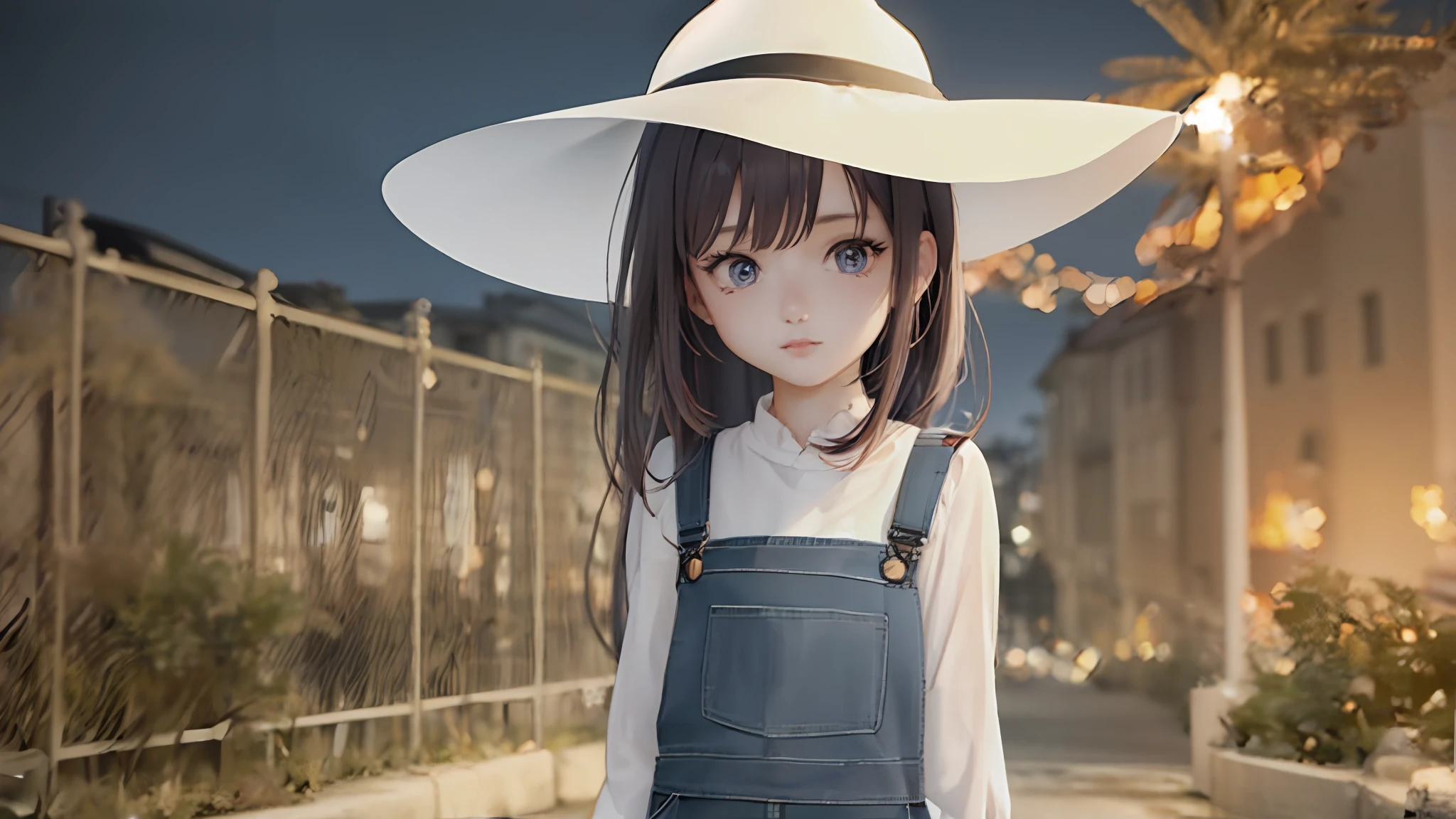 anime girl in a white hat and overalls standing in front of a fence, render of a cute 3d anime girl, photorealistic anime girl render, photorealistic anime, artwork in the style of guweiz, realistic anime 3 d style, anime style. 8k, anime style 4 k, 3 d anime realistic, anime styled 3d, 3d anime girl