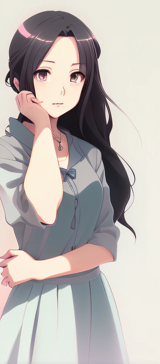 Anime girl with long black hair and blue dress, pastel anime illustration, Ilya Kuvshinov long hair, cute anime girl portrait, made with anime painter studio, flat anime style shadow, detailed doujin art, cute anime girl, drawn by Ilya Kuvhinov, in anime painter studio, Guvez style artwork