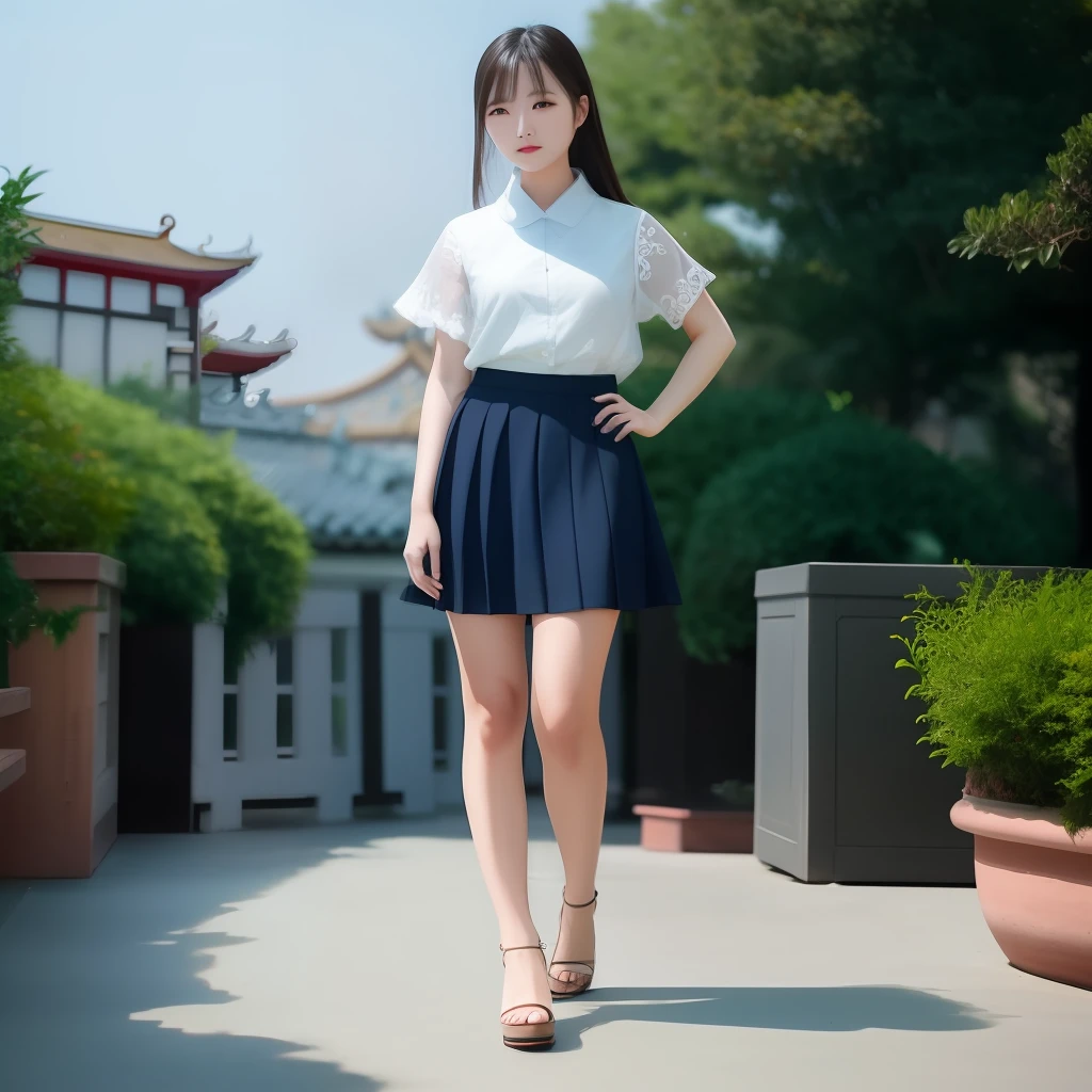 chinese woman, summer skirt, short film, bsh, professional photo supermodel, movie, HDR, large file size, high resolution, runway, short focal length, 35mm lens, tight composition, telephoto
