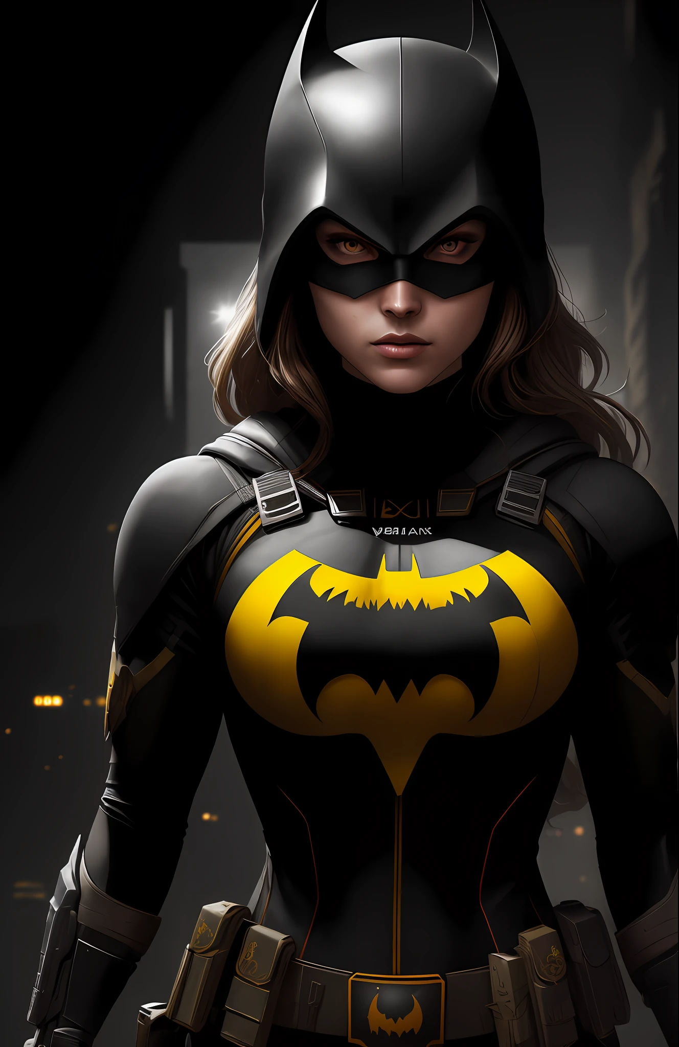 (dark shot: 1.1), epic realistic, God Batgirl from DC, yellow gradient, black, brown and magenta color scheme, grunge aesthetics!!! graffiti tag wall background, art by Greg Rutkowski and artgerm, soft cinematic light, Adobe Lightroom, darkroom, HDR, intricate, highly detailed, (depth of field: 1.4), faded, (neutral colors: 1.2), (hdr: 1.4), (muted colors: 1.2), hyper-detail (artstation: 1.4), cinematic, warm light, dramatic light (complex details: 1.1)