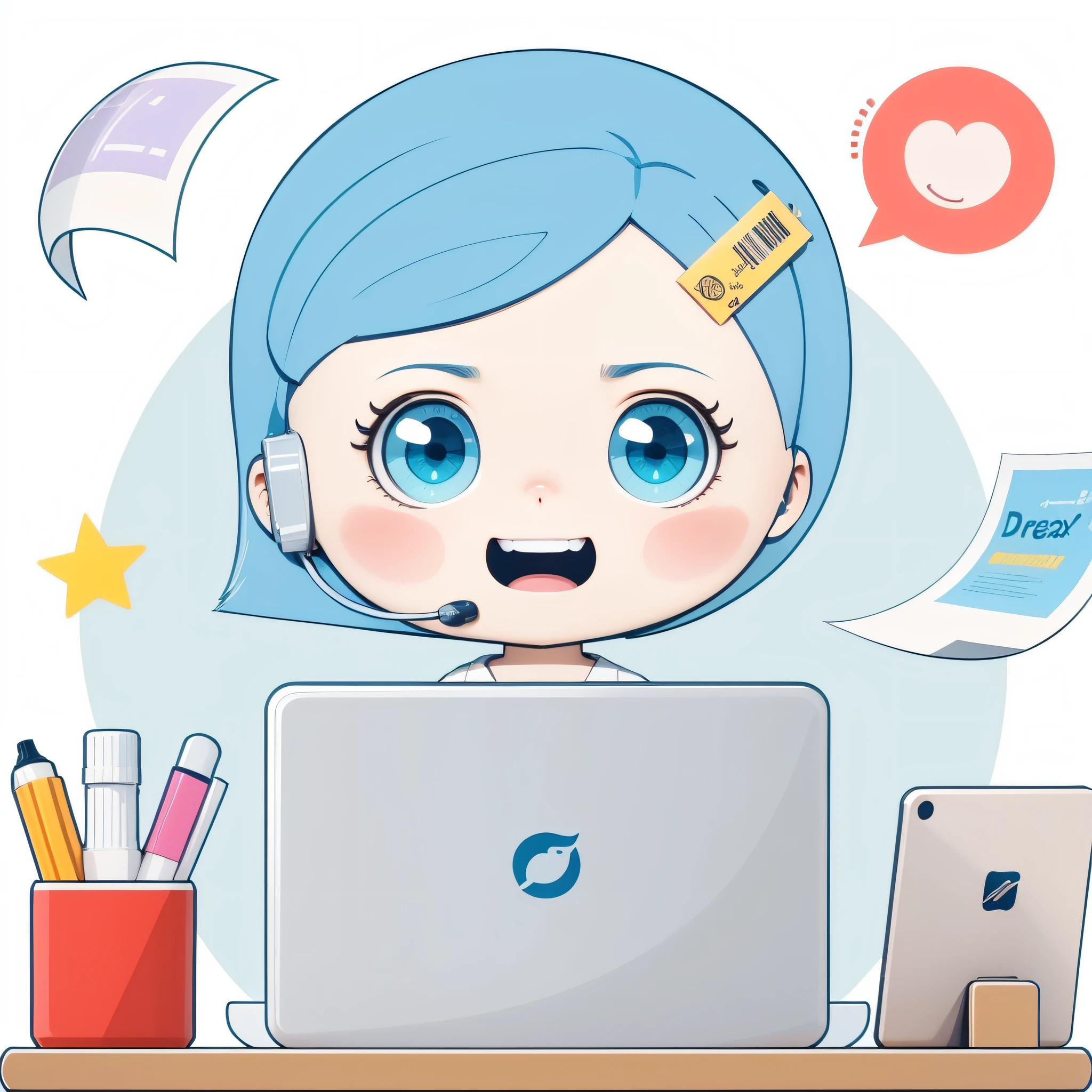 A Girl,Cute squinting smile,Expression enjoyment,Blue eyes,Blue hair,ple short hair,no headwear,White doctor white coat clothes,(Beautiful Detail Eyes),(Beautiful detailed face),(clean Background:1.1),brightly,BACKGROUND,Disney style,Fine gloss,Dreamlike,Cuties,pop-Martin's LP,high-detail,Ultra high quality,Bright colors,Mock-up blind box toy,3D渲染,OC rendering,c4d,best quarity,8k,brightly,front light,facial shots,Fine gloss、Ultra detox,(all body:1.3) --auto --s2