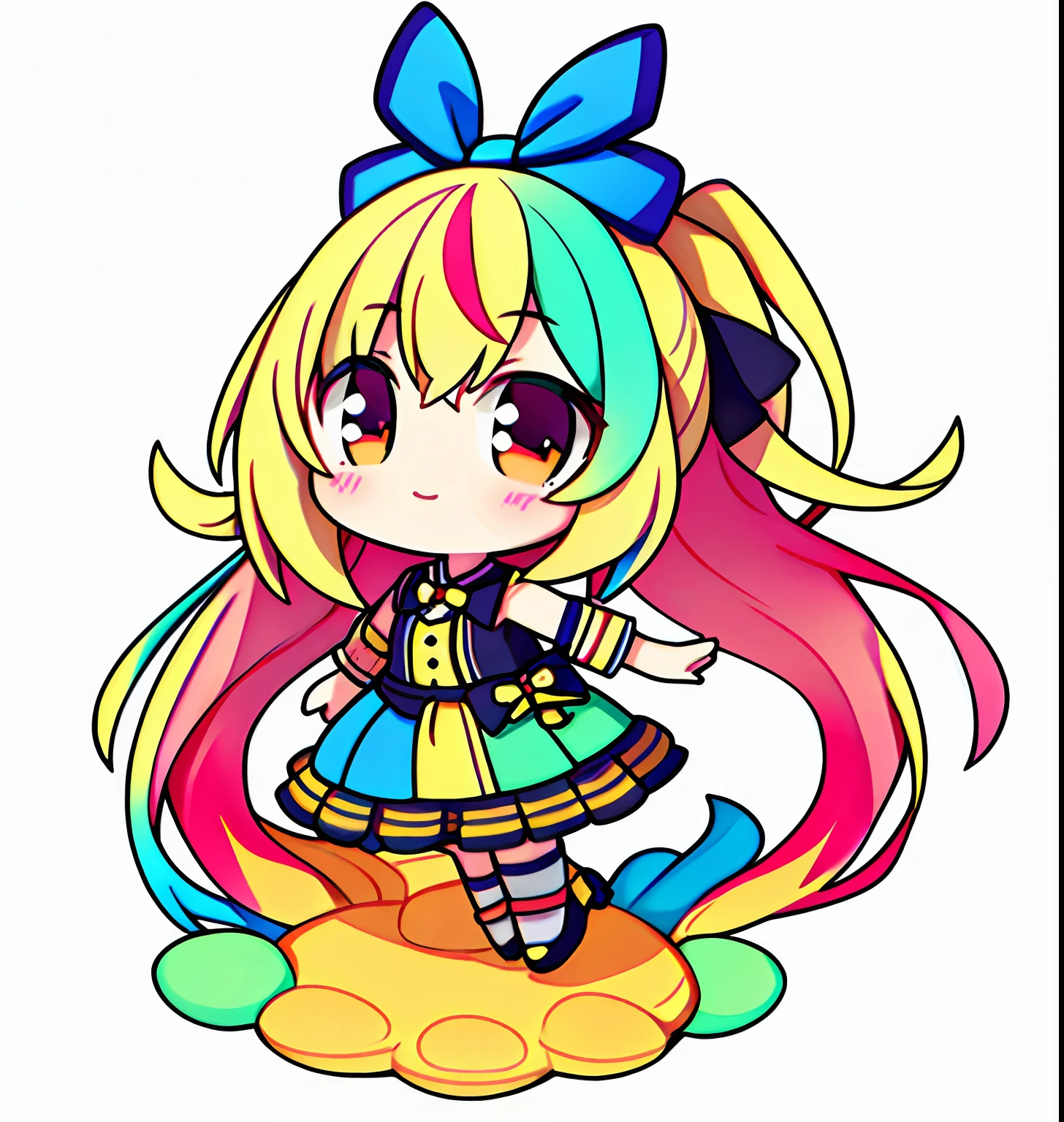 Chibi, full body, white background, high detail, UHQ, (multicolored), bow, (1 girl), (colorful)