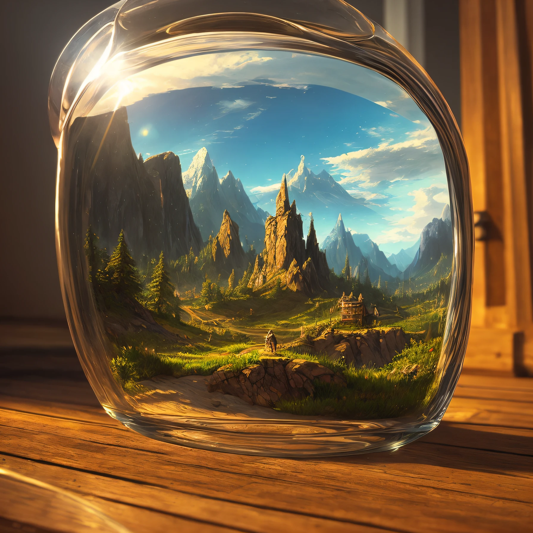 cinematic universe inside of a glass cube, sharp focus, concept art, very detailed, very realistic, trending on artstation, in the style of ALBERT BIERSTADT
