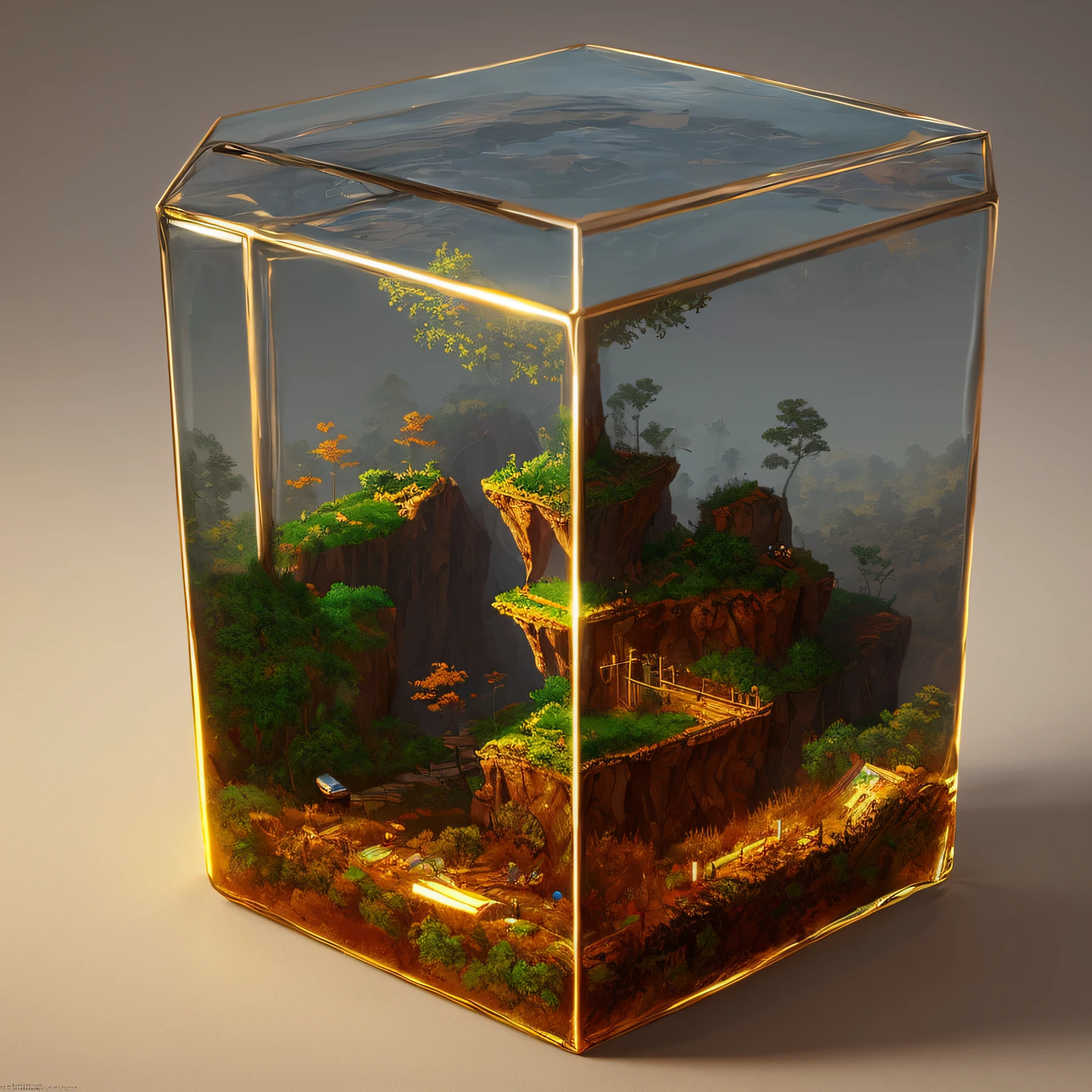 cinematic universe inside of a glass cube, sharp focus, concept art, very detailed, very realistic, trending on artstation, in the style of ALBERT BIERSTADT