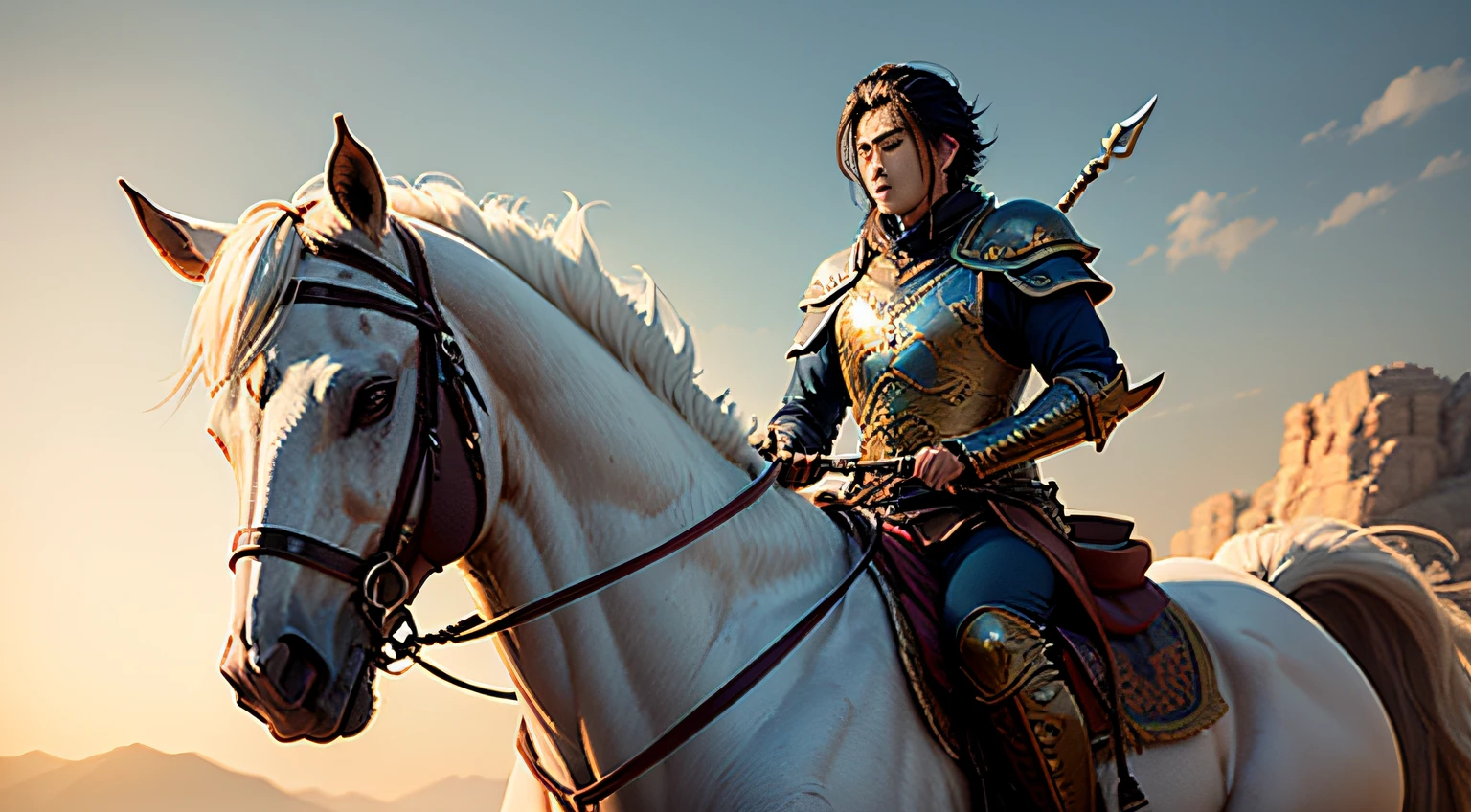 A general, white armor, horseback, Zhao Yun, spear,