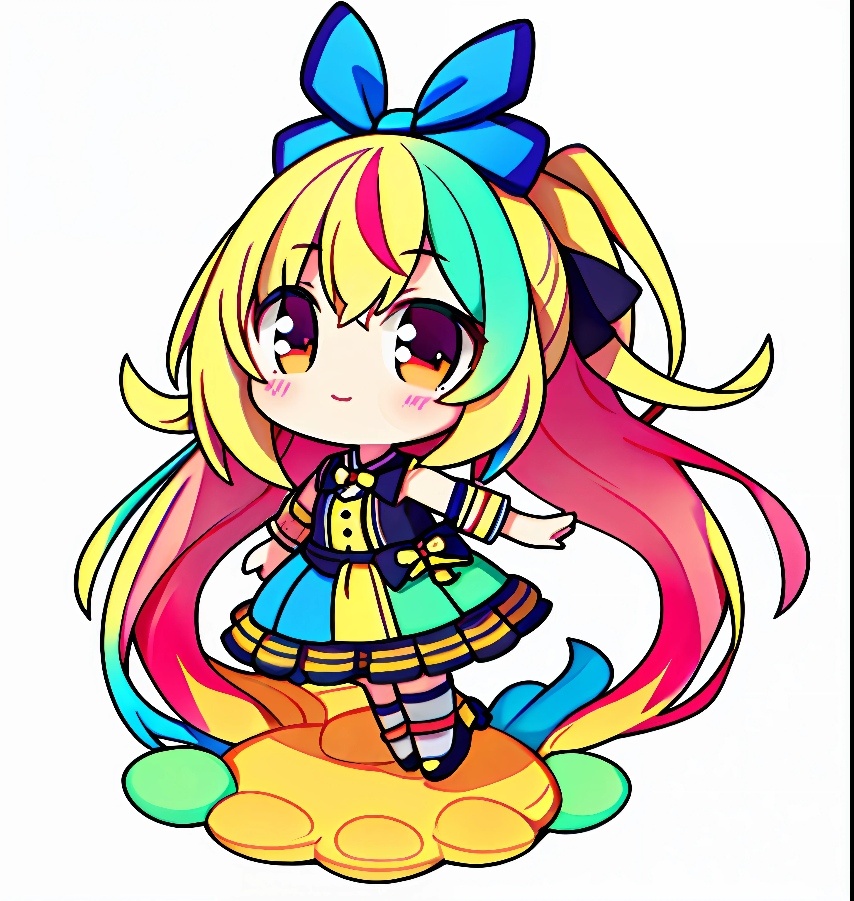 Chibi, full body, white background, high detail, UHQ, (multicolored), bow, (1 girl), (colorful)