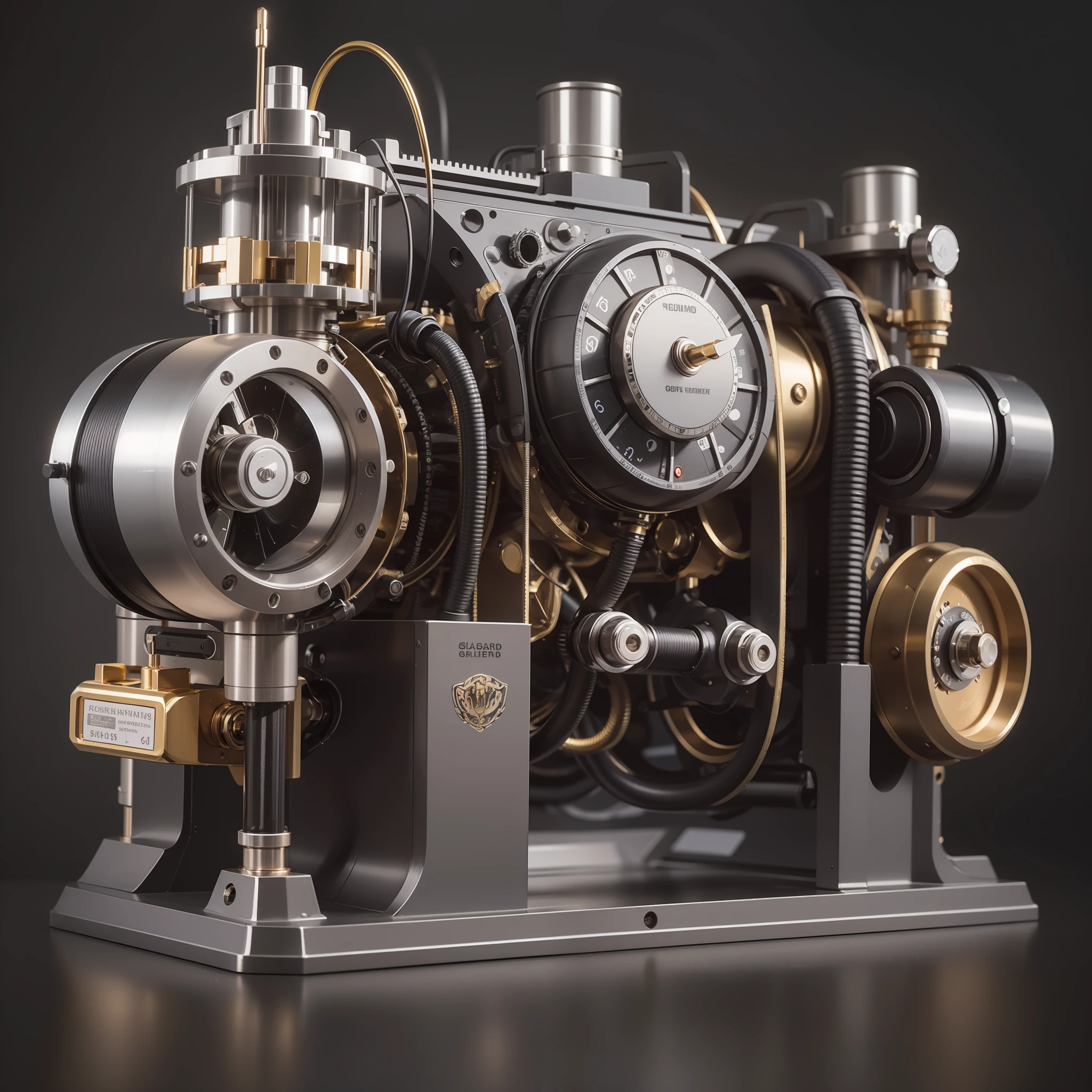 A real machine made of stainless steel with a high degree of craftsmanship and quality assurance, masterpieces in the hands of top masters, extremely detailed and sharp image resolution, rendered with camera-like realism, inspired by real photos, highly realistic details, as commemorative images, panoramic lighting effects, fine and accurate shadow representation, using advanced octane rendering technology, up to 8K resolution, extremely sharp and clear lines and details, performance of metallic materials, fine and intricate decorative details, steampunk style details, Details such as vacuum tubes, liquid tubes, oil pressure gauges, glass tubes, analog instruments, highlighting the details and movement of gears, the performance of gold hydraulic cylinders, highly complex and detailed depictions, realistic lighting effects, following current trends in CG technology, depicting mechanized body parts, depicting blood vessels connected to catheters, depicting wires and cables connected to the head, drawing details of small LED lamps based on the inspiration of Gundam mechs