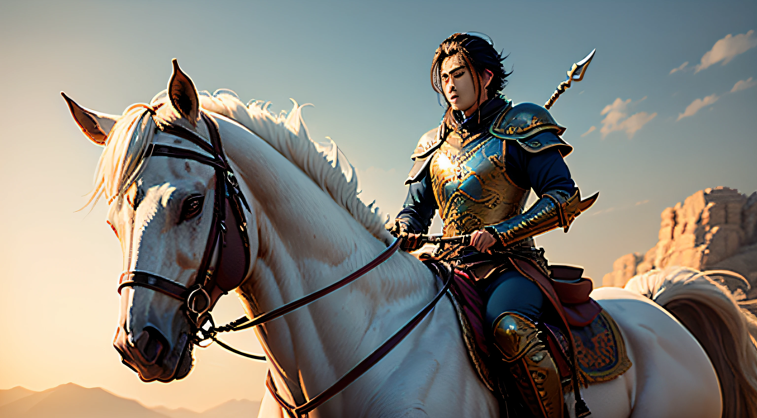 A general, white armor, horseback, Zhao Yun, spear,