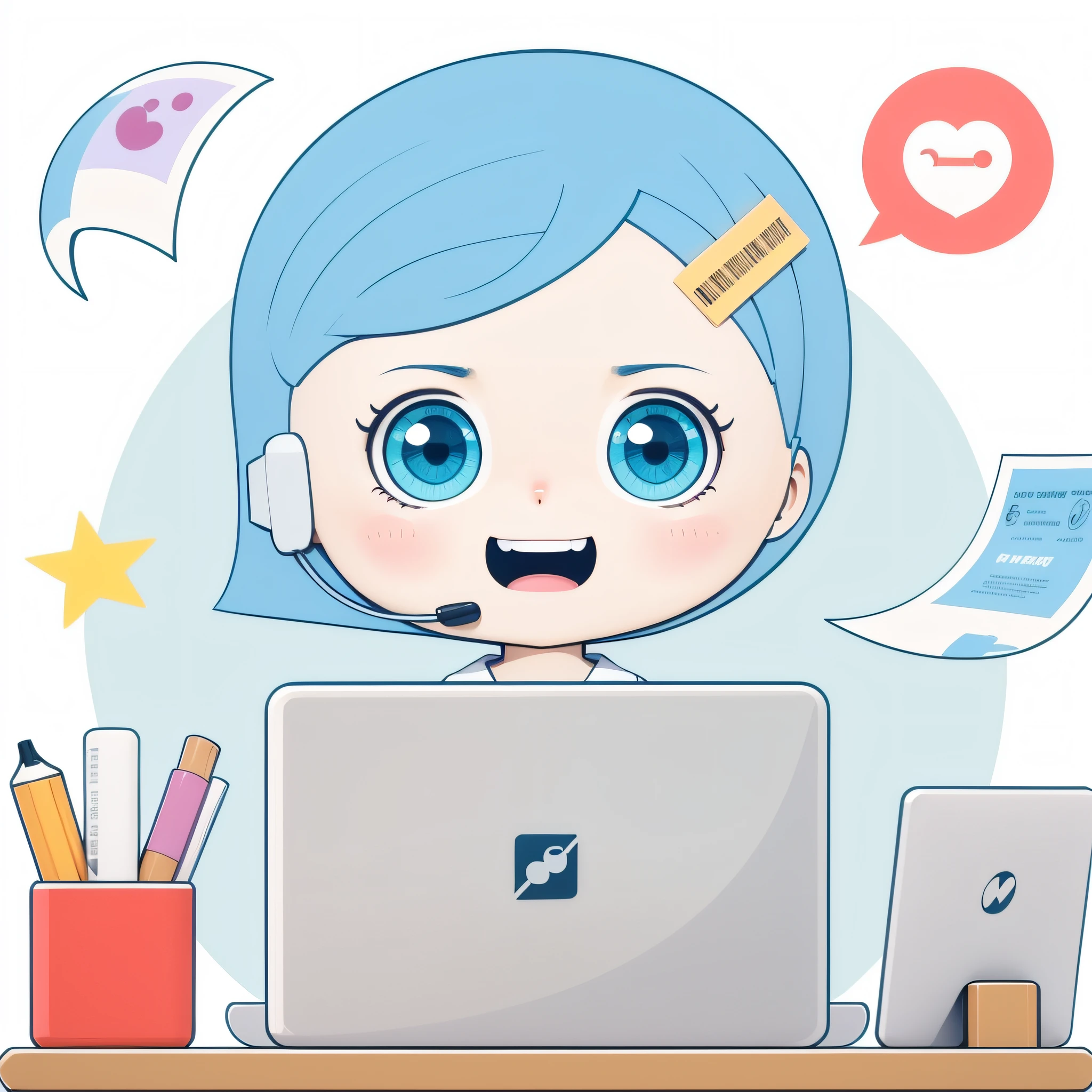 A Girl,Cute squinting smile,Expression enjoyment,Blue eyes,Blue hair,ple short hair,no headwear,White doctor white coat clothes,(Beautiful Detail Eyes),(Beautiful detailed face),(clean Background:1.1),brightly,BACKGROUND,Disney style,Fine gloss,Dreamlike,Cuties,pop-Martin's LP,high-detail,Ultra high quality,Bright colors,Mock-up blind box toy,3D渲染,OC rendering,c4d,best quarity,8k,brightly,front light,facial shots,Fine gloss、Ultra detox,(all body:1.3) --auto --s2
