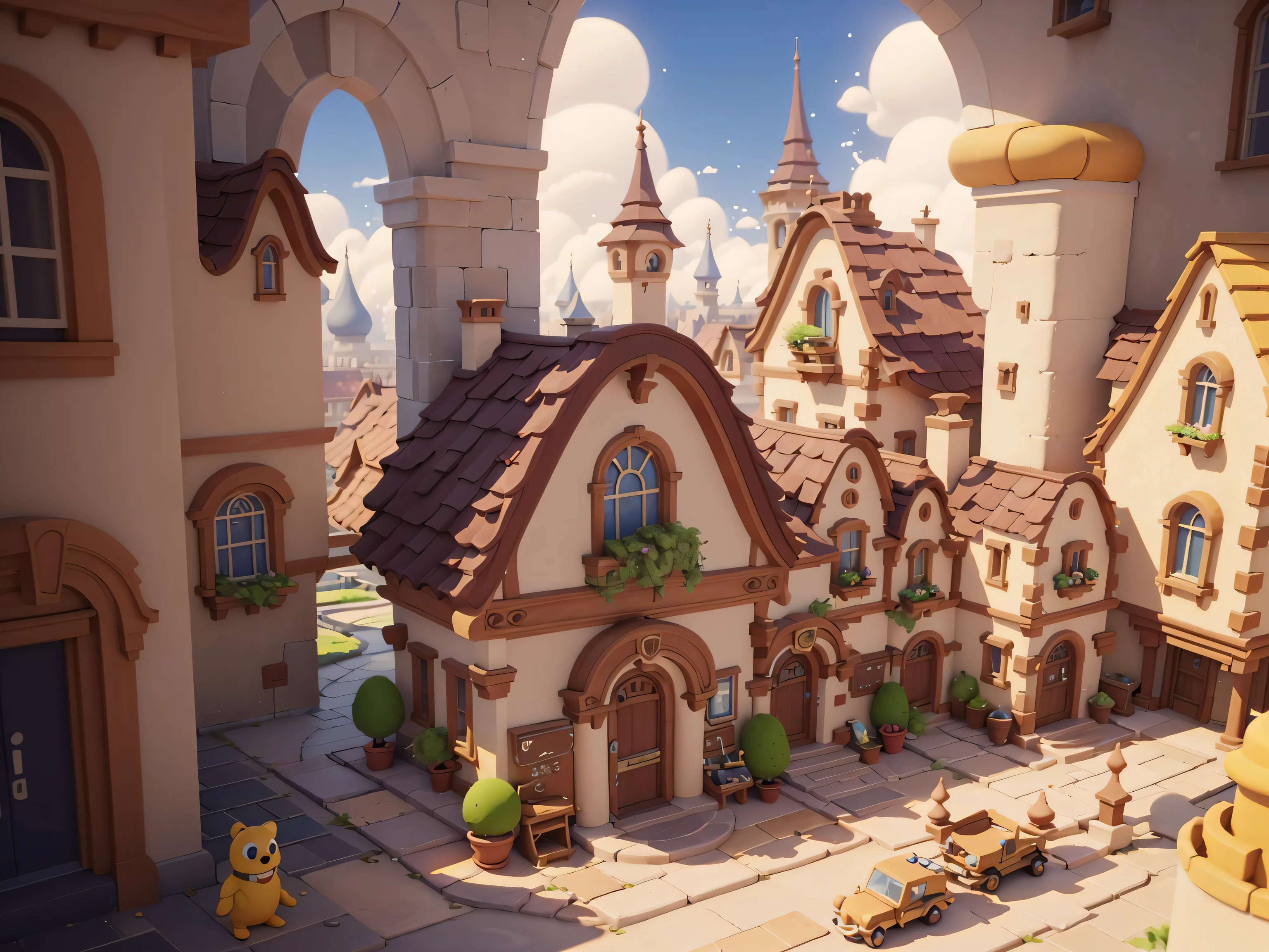 masterpiece, best quality, toon,3d,indoors,sky,castle,