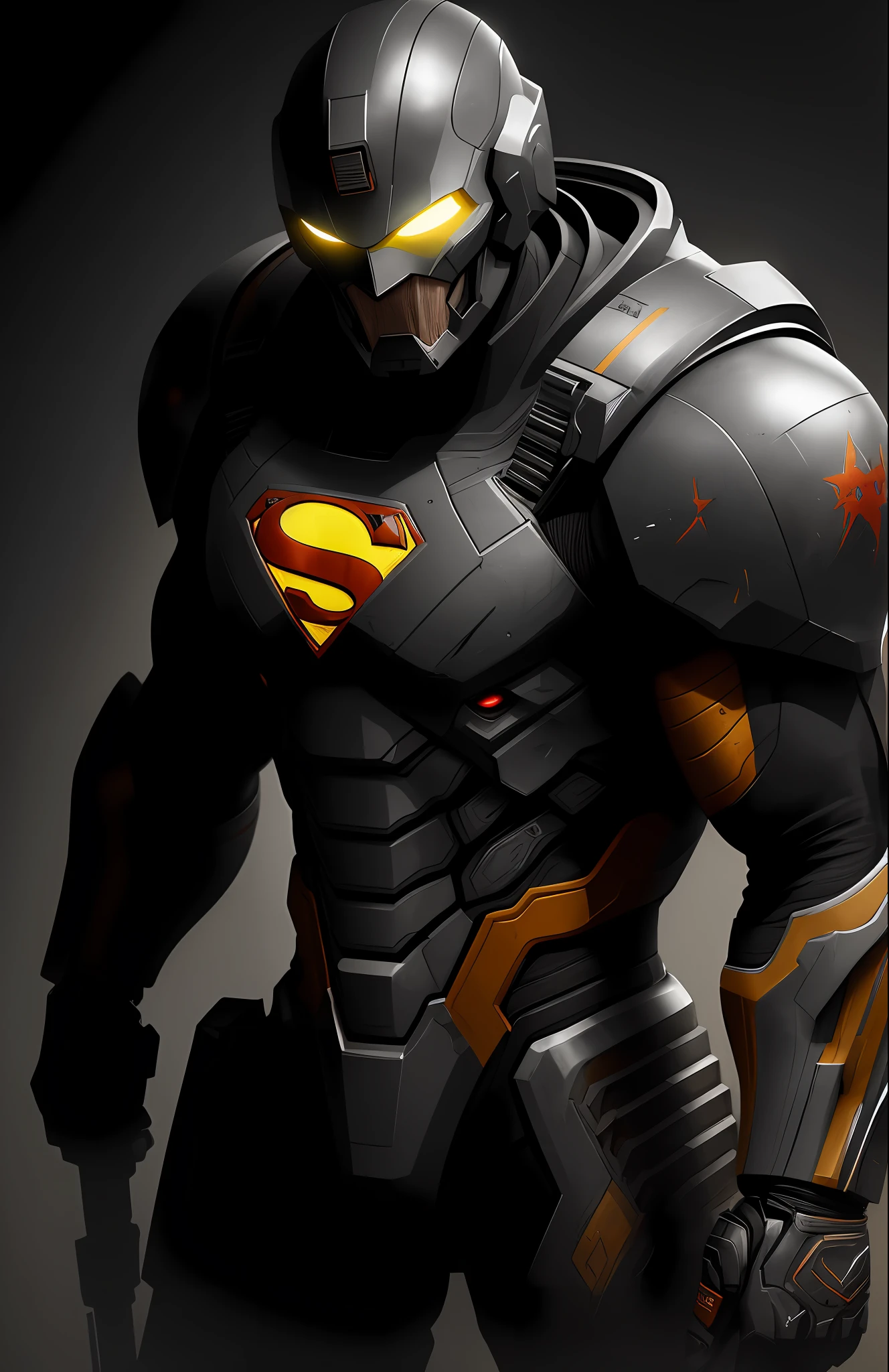 (dark shot: 1.1), epic realistic, Horseman of the Apocalypse Cyborg Superman from DC, yellow gradient, black, brown and magenta color scheme, grunge aesthetic!!! graffiti tag wall background, art by Greg Rutkowski and artgerm, soft cinematic light, Adobe Lightroom, darkroom, HDR, intricate, highly detailed, (depth of field: 1.4), faded, (neutral colors: 1.2), (hdr: 1.4), (muted colors: 1.2), hyper-detail (artstation: 1.4), cinematic, warm light, dramatic light (complex details: 1.1)