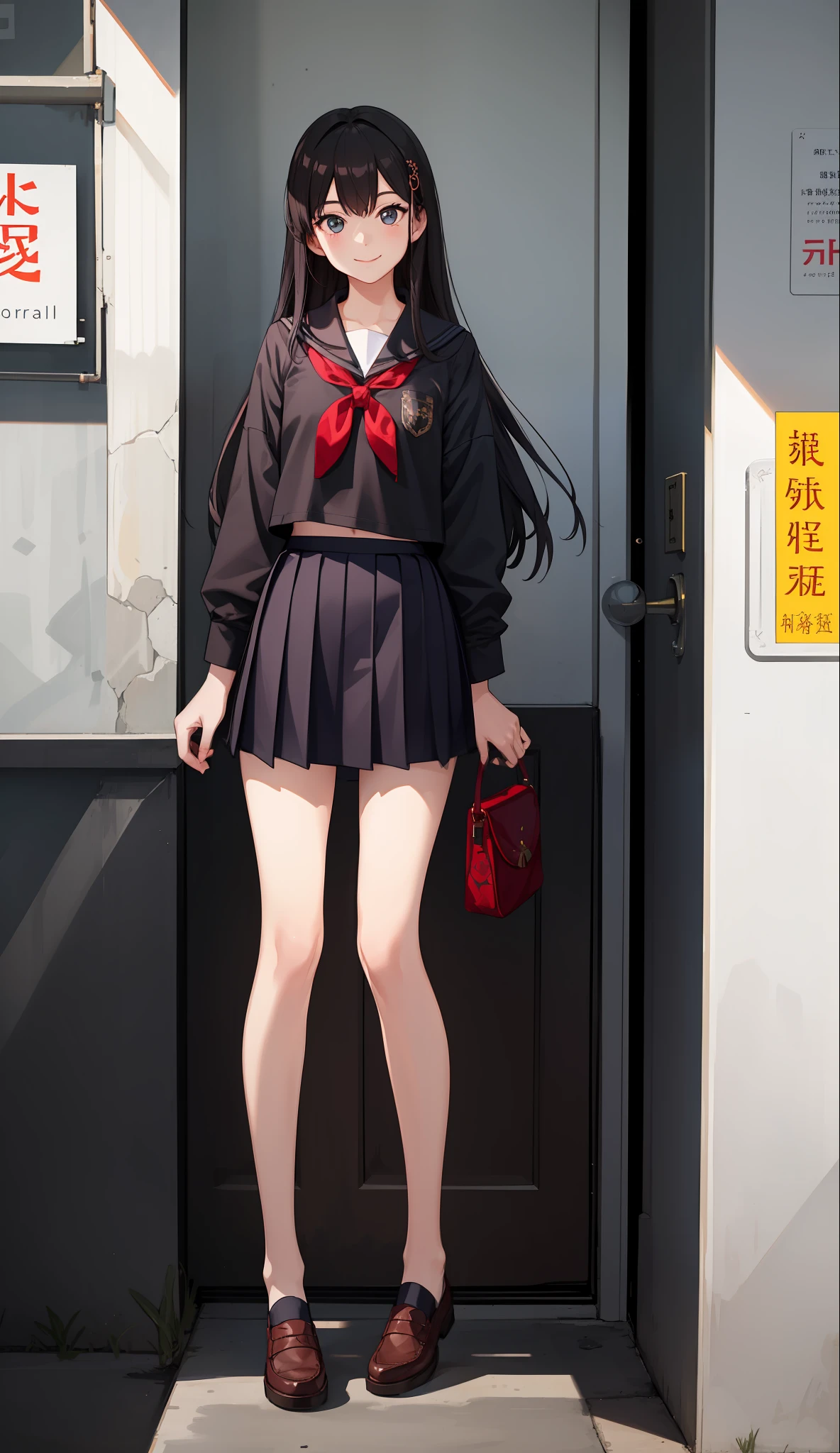 1 girl, smiling, shirt, skirt, (small) chillerism, chinese high school school uniform, summer clothes, (portrait from knee up),