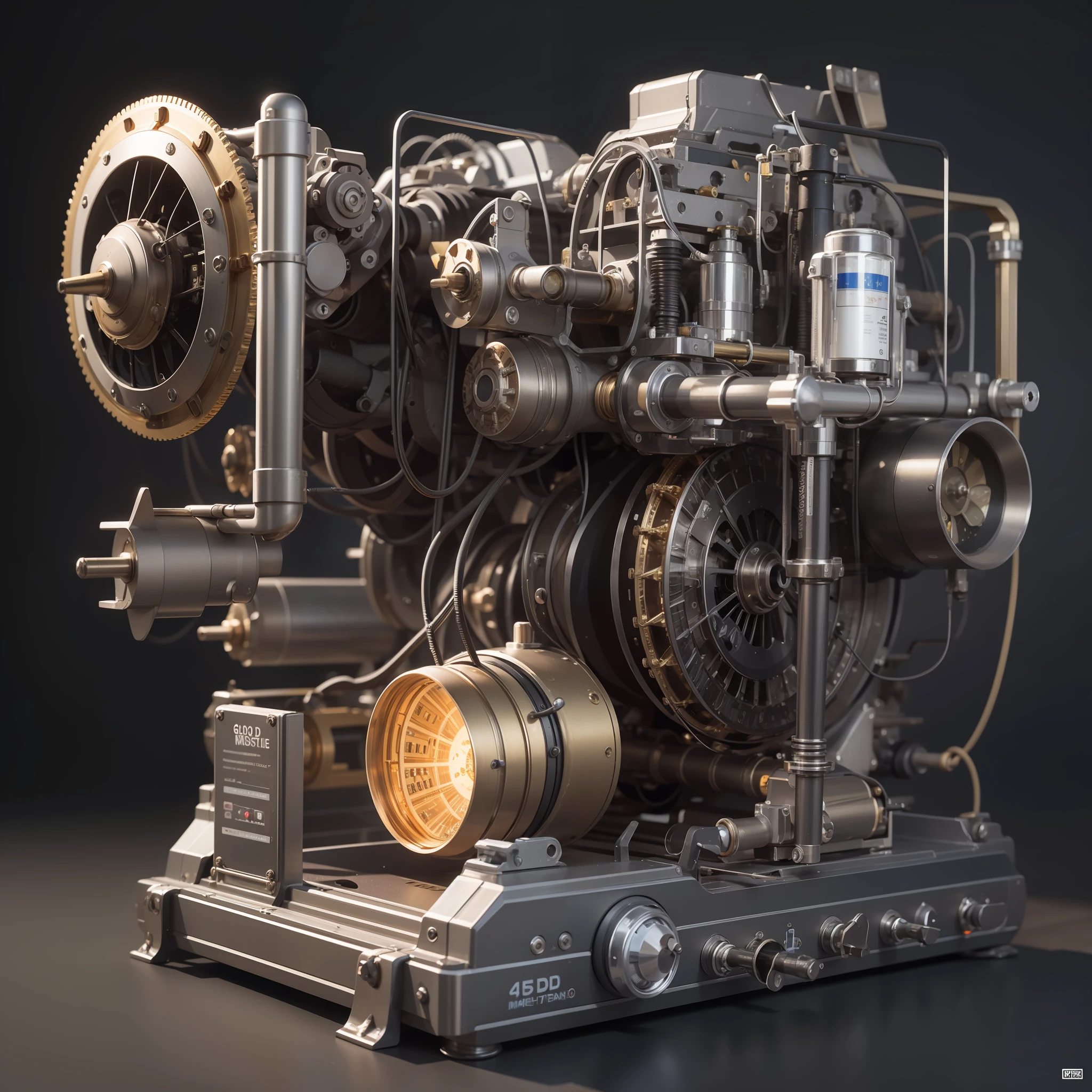A real machine made of stainless steel with a high degree of craftsmanship and quality assurance, masterpieces in the hands of top masters, extremely detailed and sharp image resolution, rendered with camera-like realism, inspired by real photos, highly realistic details, as commemorative images, panoramic lighting effects, fine and accurate shadow representation, using advanced octane rendering technology, up to 8K resolution, extremely sharp and clear lines and details, performance of metallic materials, fine and intricate decorative details, steampunk style details, Details such as vacuum tubes, liquid tubes, oil pressure gauges, glass tubes, analog instruments, highlighting the details and movement of gears, the performance of gold hydraulic cylinders, highly complex and detailed depictions, realistic lighting effects, following current trends in CG technology, depicting mechanized body parts, depicting blood vessels connected to catheters, depicting wires and cables connected to the head, drawing details of small LED lamps based on the inspiration of Gundam mechs