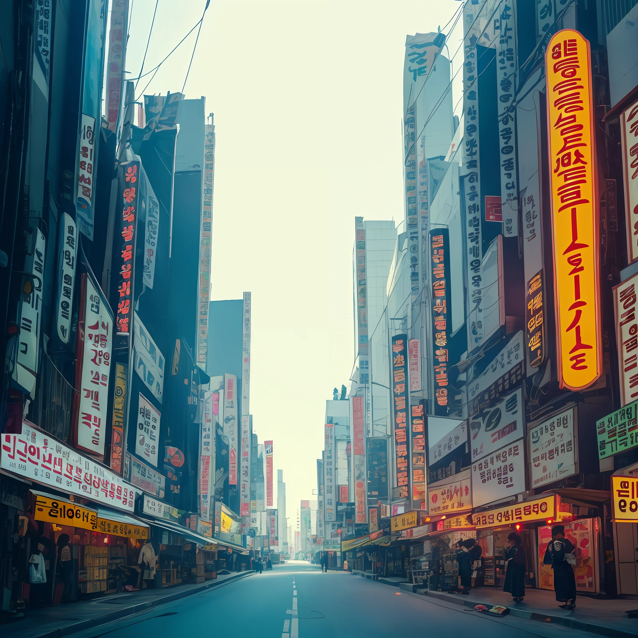 Alley, alley in Seoul, cyberpunk city of science fiction movie, empty street, korean, korean signs, intricate, hyper-detailed, realistic, ultra-realistic, high quality, ultra detail, crazy detail, photographic realism, 8k, --auto
