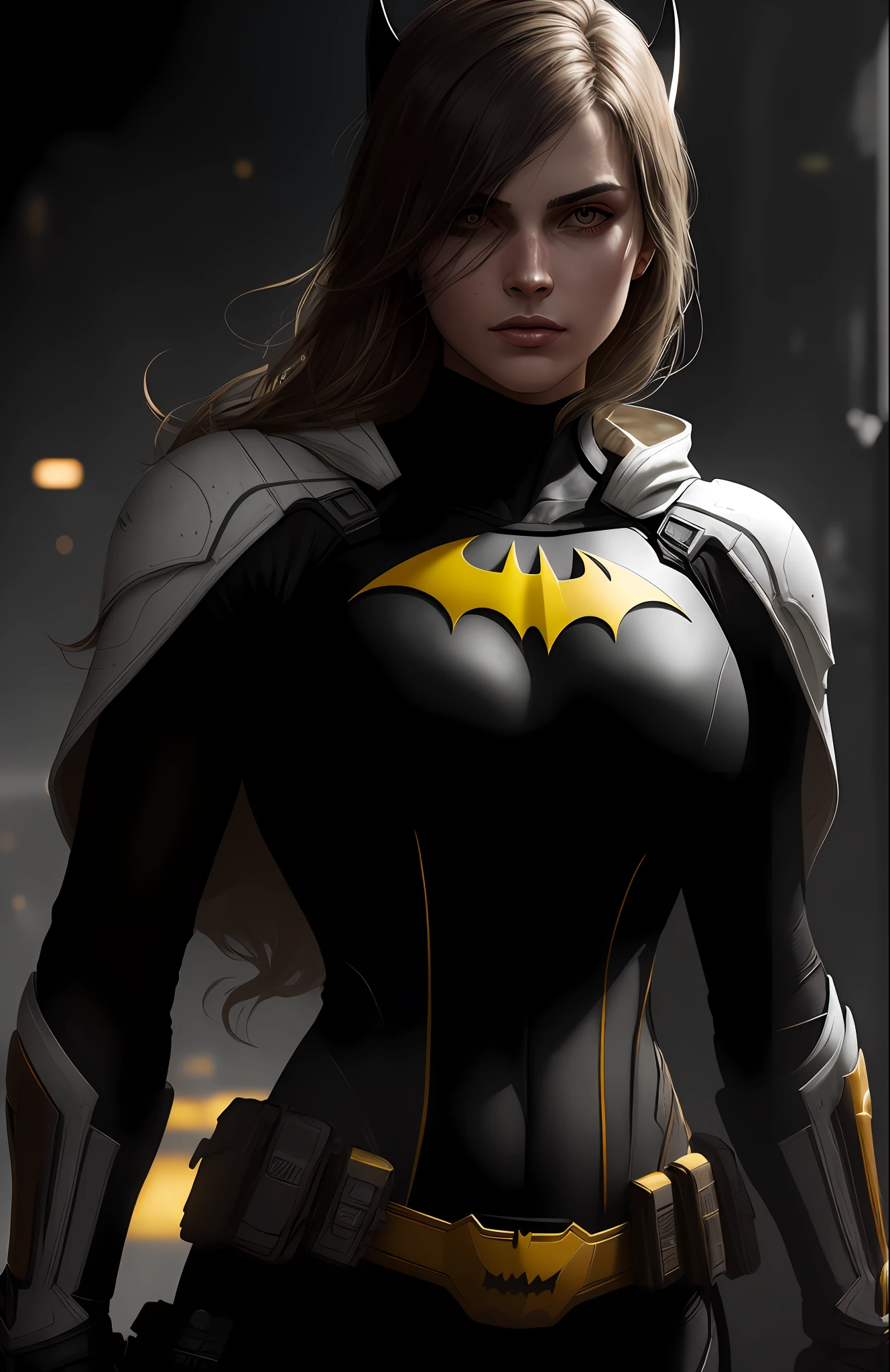 (dark shot: 1.1), epic realistic, God White Batgirl from DC, yellow gradient, black, brown and magenta color scheme, grunge aesthetic!!! graffiti tag wall background, art by Greg Rutkowski and artgerm, soft cinematic light, Adobe Lightroom, darkroom, HDR, intricate, highly detailed, (depth of field: 1.4), faded, (neutral colors: 1.2), (hdr: 1.4), (muted colors: 1.2), hyper-detail (artstation: 1.4), cinematic, warm light, dramatic light (complex details: 1.1)
