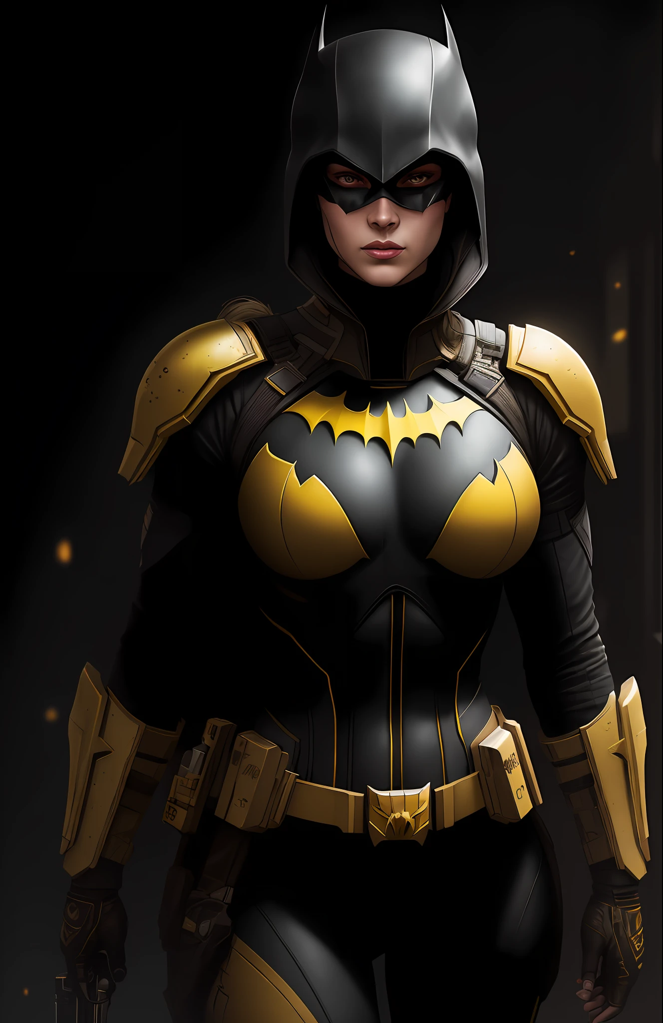 (dark shot: 1.1), epic realistic, Horseman of the Apocalypse Gold Batgirl from DC, yellow gradient, black, brown and magenta color scheme, grunge aesthetics!!! graffiti tag wall background, art by Greg Rutkowski and artgerm, soft cinematic light, Adobe Lightroom, darkroom, HDR, intricate, highly detailed, (depth of field: 1.4), faded, (neutral colors: 1.2), (hdr: 1.4), (muted colors: 1.2), hyper-detail (artstation: 1.4), cinematic, warm light, dramatic light (complex details: 1.1)