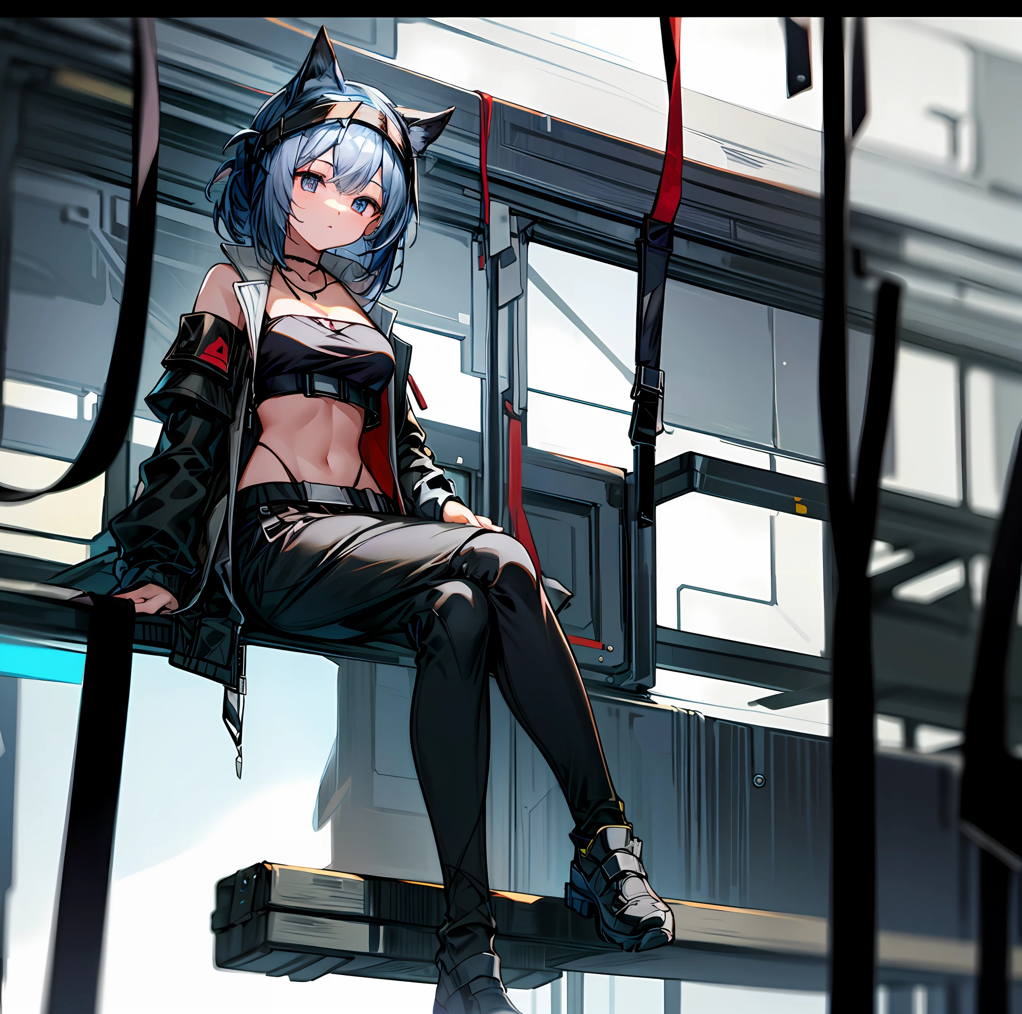 anime girl sitting on a bench in a building with a cat ear, digital cyberpunk anime art, cyberpunk anime girl, badass anime 8 k, cyberpunk anime girl mech, anime cyberpunk art, digital cyberpunk - anime art, best anime 4k konachan wallpaper, trending on artstation pixiv, from arknights, female cyberpunk anime girl, anime style 4 k