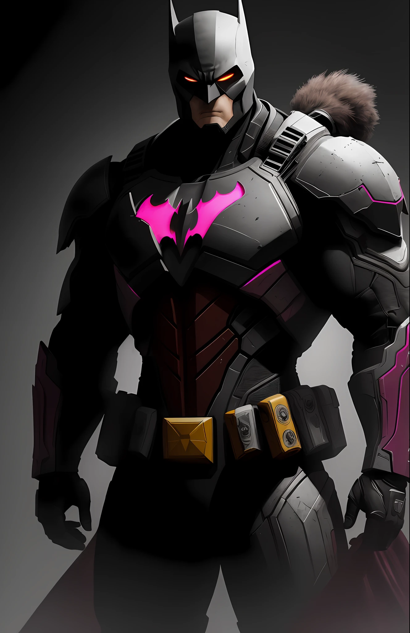 (dark shot: 1.1), epic realistic, Horseman of the Apocalypse Pink Batman from DC, yellow gradient, black, brown and magenta color scheme, grunge aesthetics!!! graffiti tag wall background, art by Greg Rutkowski and artgerm, soft cinematic light, Adobe Lightroom, darkroom, HDR, intricate, highly detailed, (depth of field: 1.4), faded, (neutral colors: 1.2), (hdr: 1.4), (muted colors: 1.2), hyper-detail (artstation: 1.4), cinematic, warm light, dramatic light (complex details: 1.1)