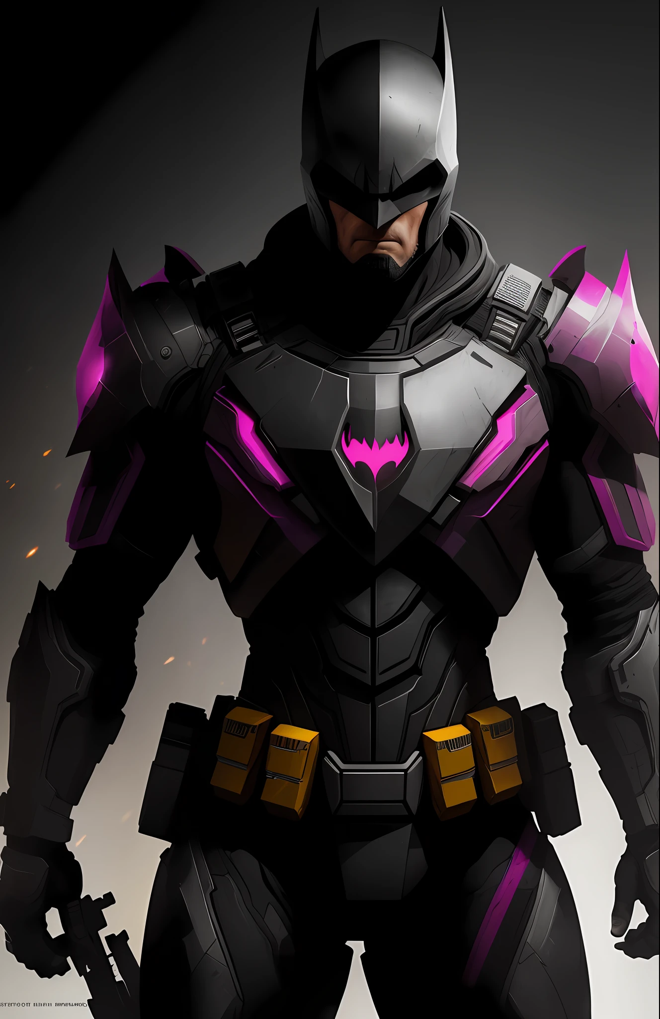 (dark shot: 1.1), epic realistic, Horseman of the Apocalypse Pink Batman from DC, yellow gradient, black, brown and magenta color scheme, grunge aesthetics!!! graffiti tag wall background, art by Greg Rutkowski and artgerm, soft cinematic light, Adobe Lightroom, darkroom, HDR, intricate, highly detailed, (depth of field: 1.4), faded, (neutral colors: 1.2), (hdr: 1.4), (muted colors: 1.2), hyper-detail (artstation: 1.4), cinematic, warm light, dramatic light (complex details: 1.1)